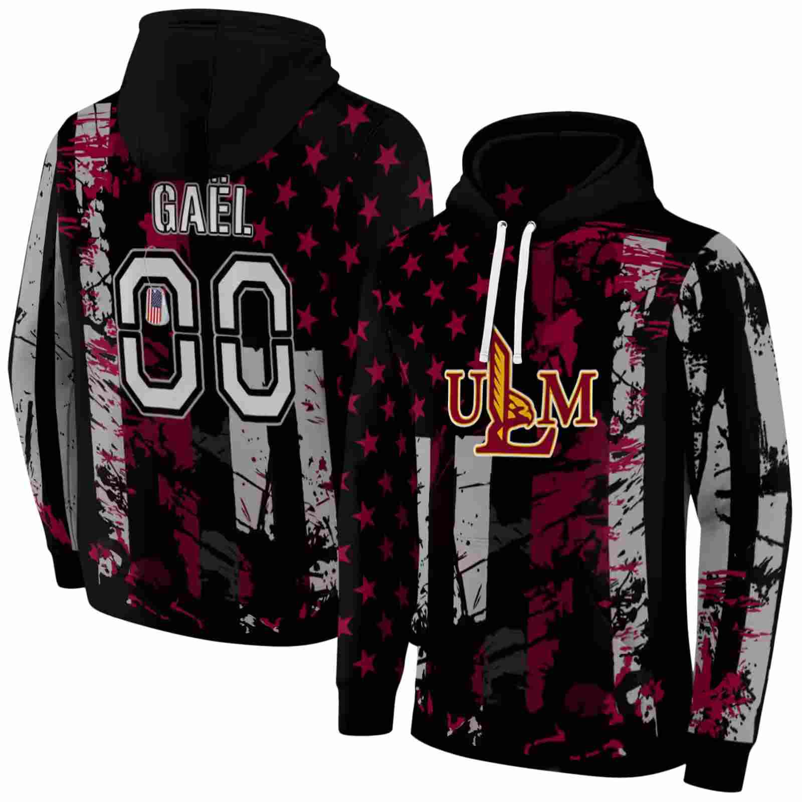 custom louisiana monroe warhawks distressed flag red black hoodie fashion forward