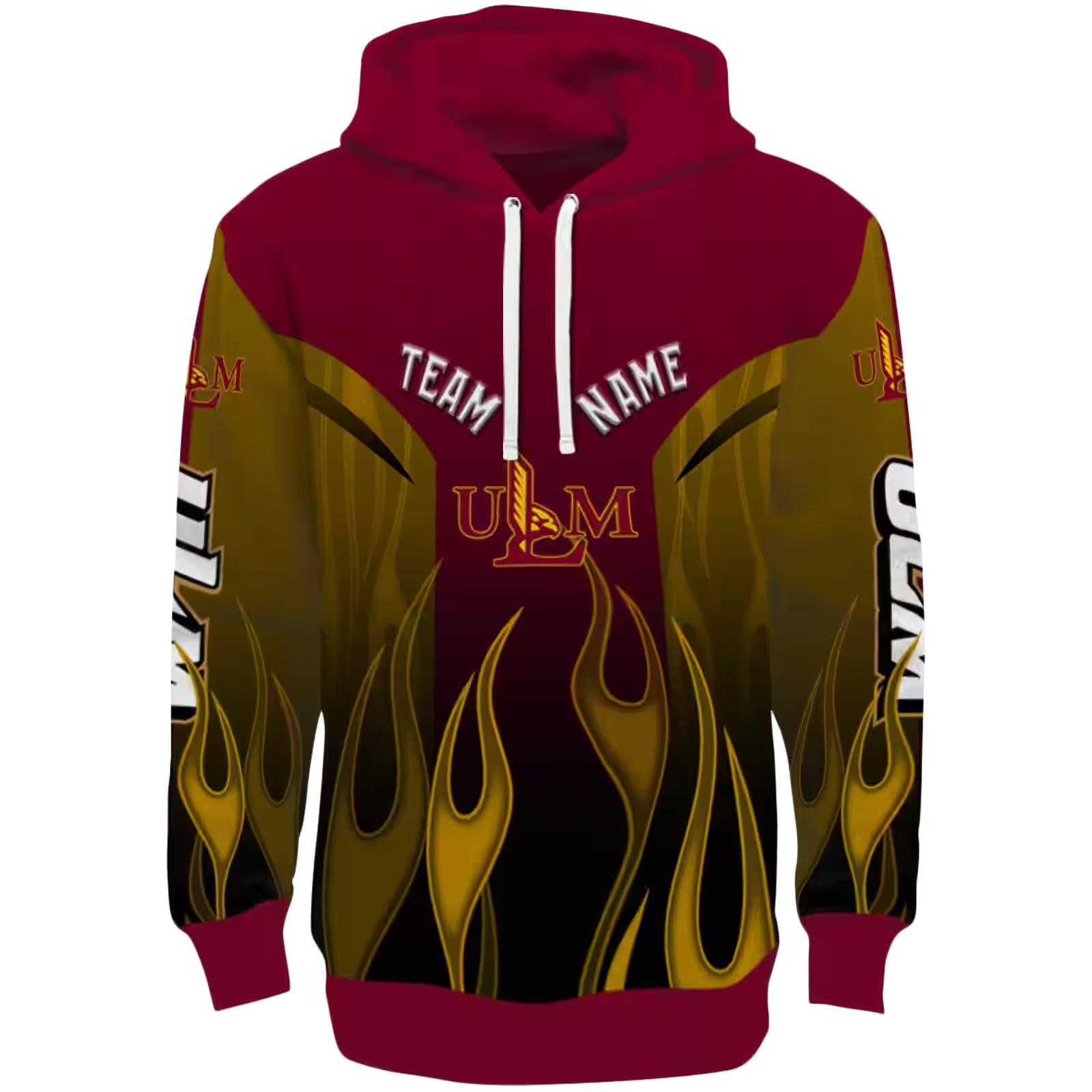 Custom Louisiana-Monroe Warhawks Flame Design Red Hoodie
