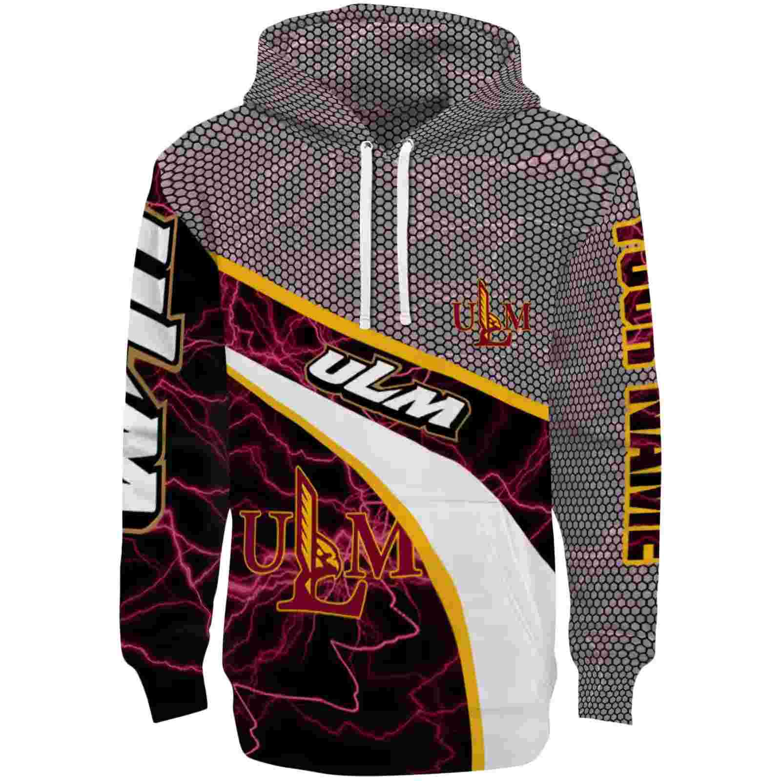 Custom Louisiana-Monroe Warhawks Hexagonal Mesh Red Black Gray Hoodie