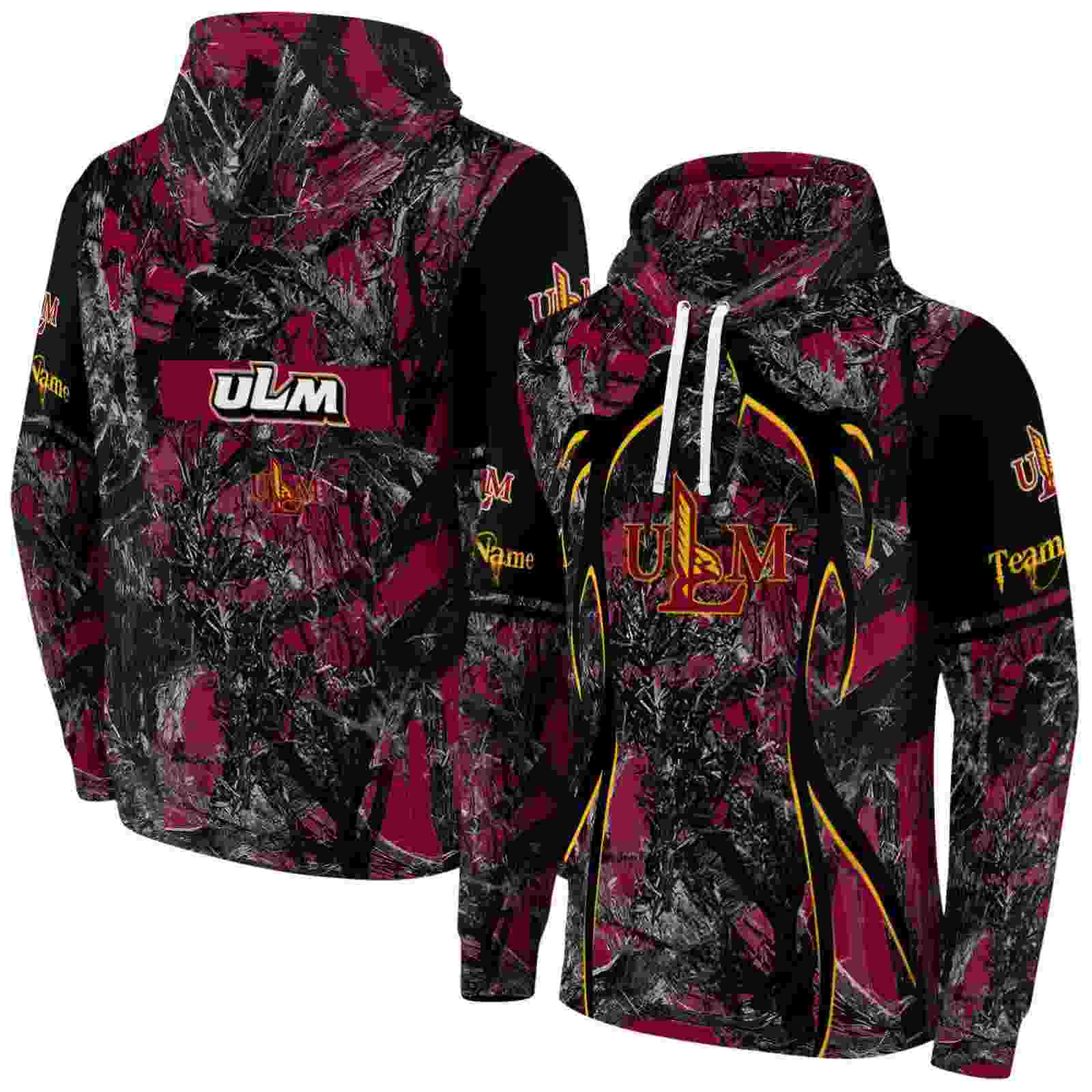 custom louisiana monroe warhawks hunting theme red black hoodie fashion forward