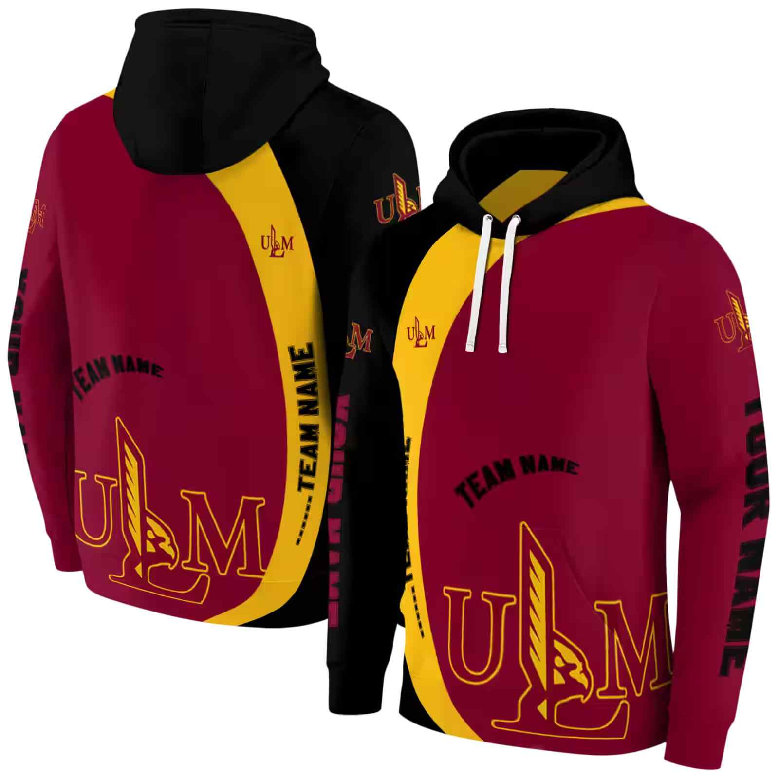 custom louisiana monroe warhawks minimalist design red black hoodie fashion forward