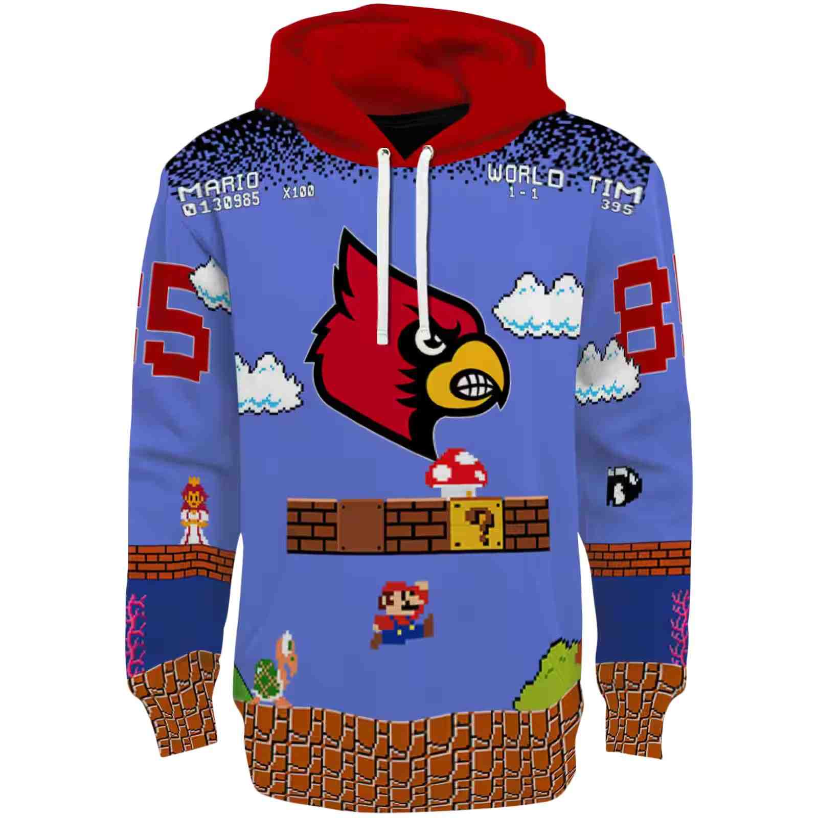 Custom Louisville Cardinals Mario Blue Black Hoodie