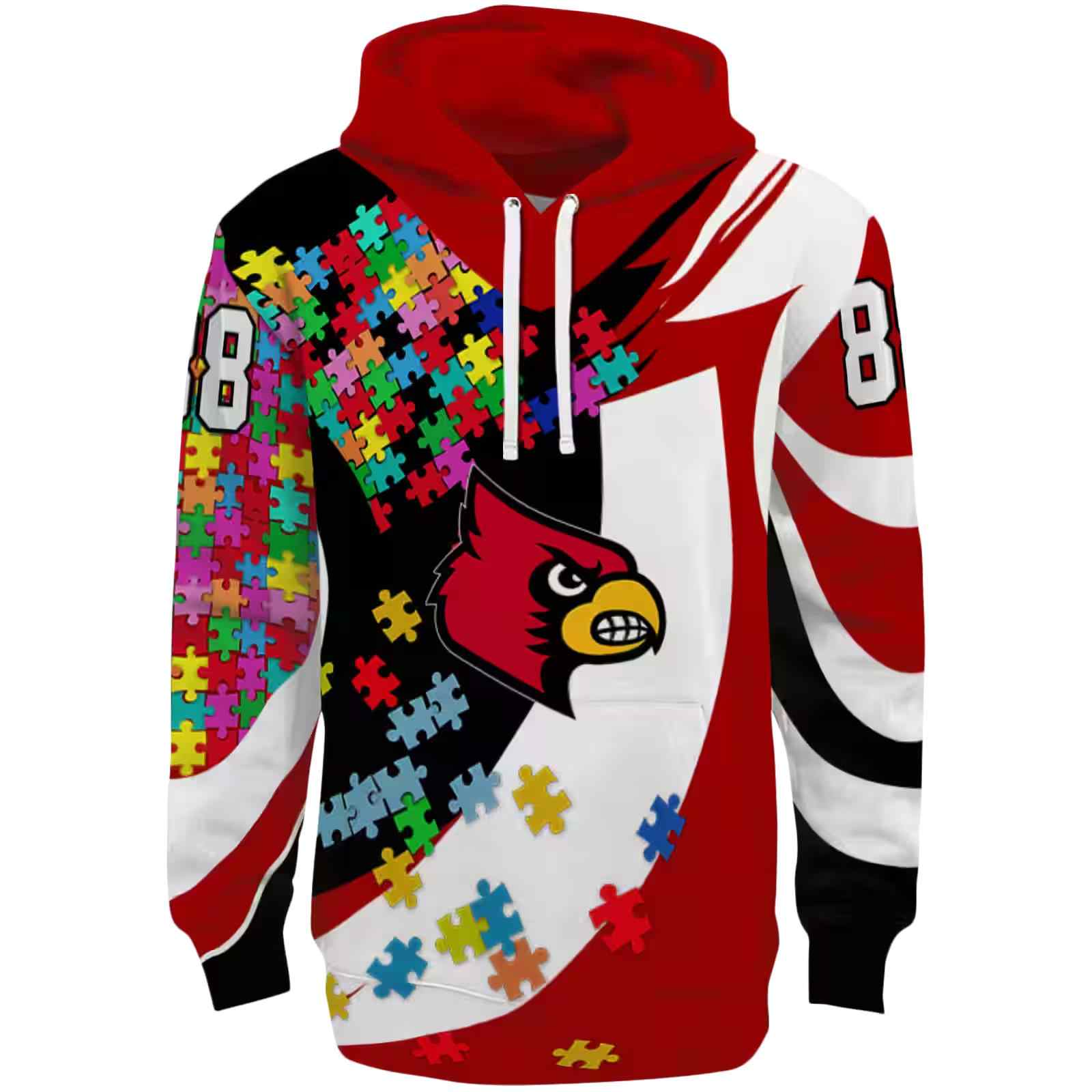 Custom Louisville Cardinals Puzzle Pieces Red Hoodie