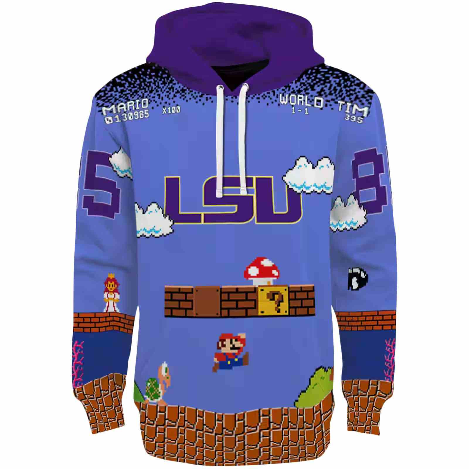 Custom LSU Tigers Mario Blue Black Hoodie