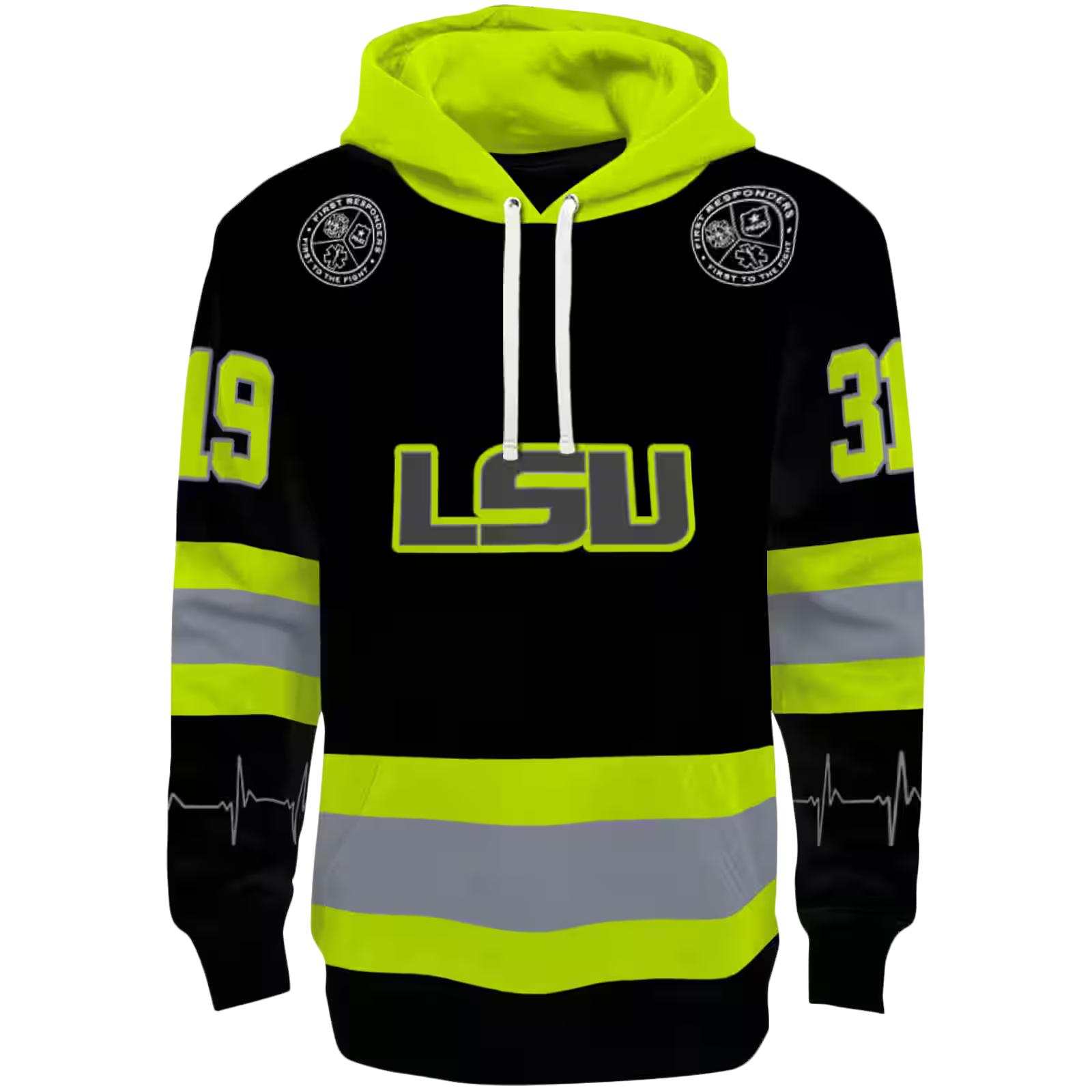 Custom LSU Tigers Safety Motif Black Neon Green Hoodie