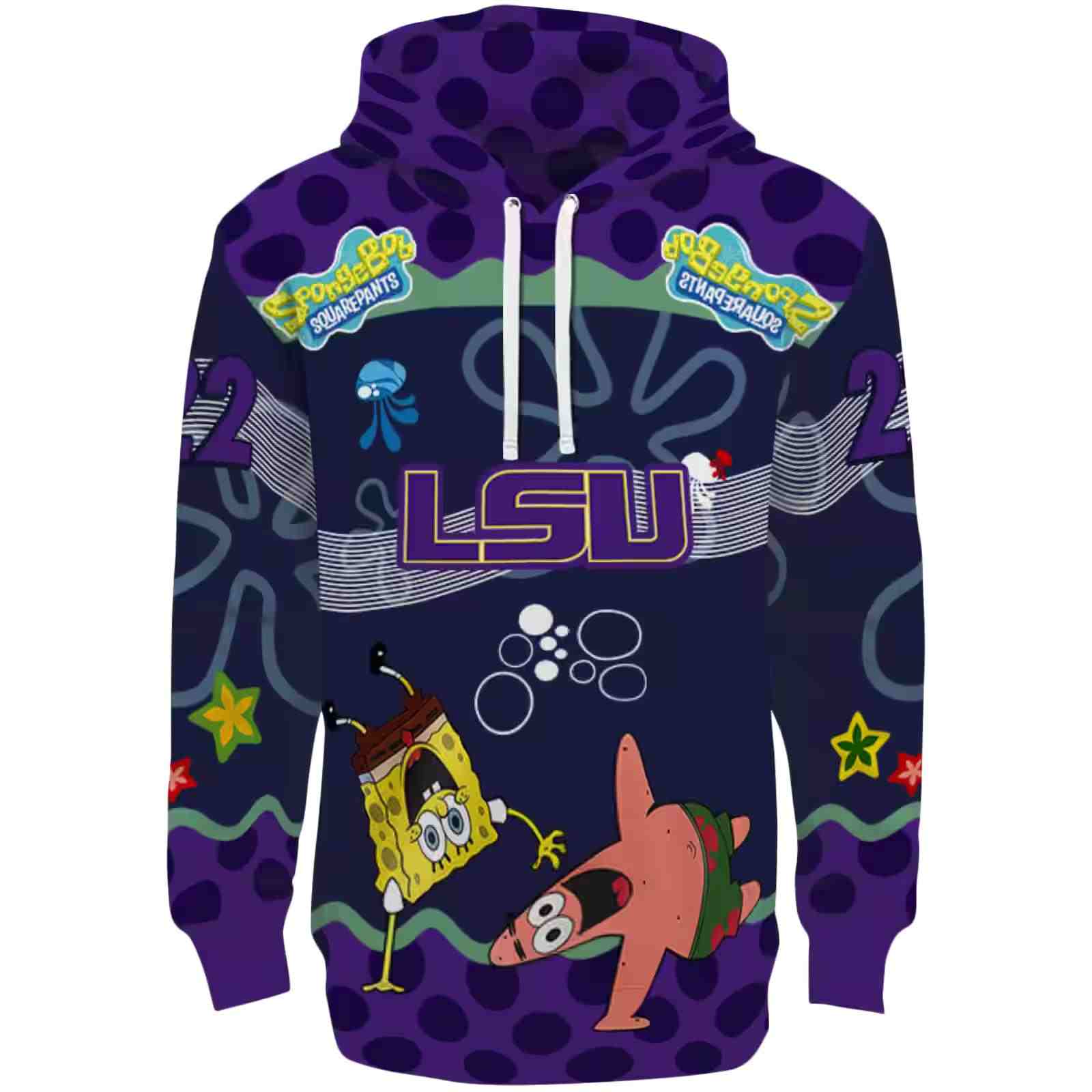 Custom LSU Tigers Spongebob Patrick Star Purple Navy Hoodie