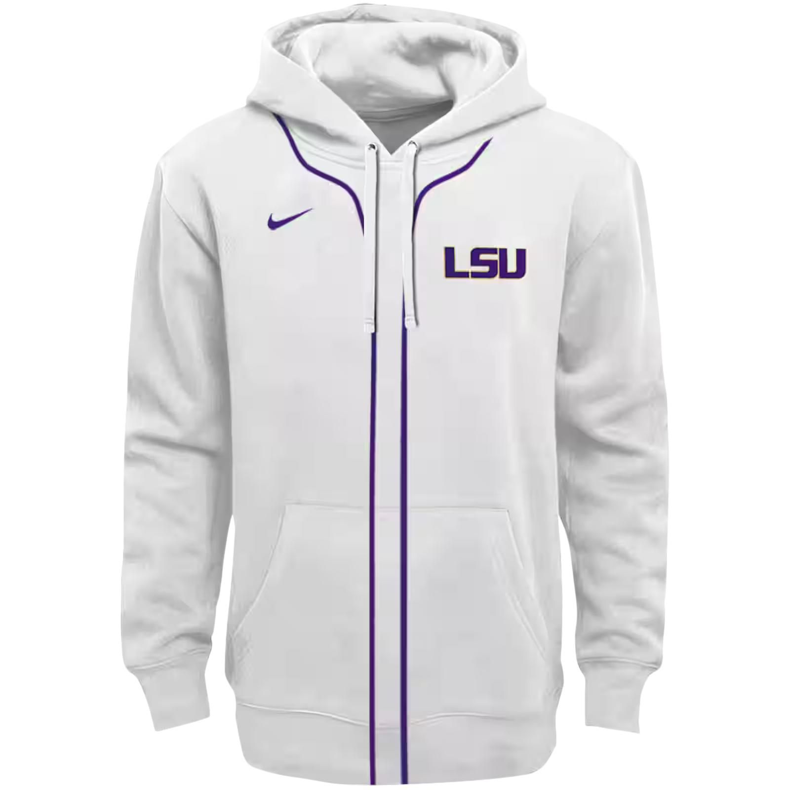 Custom LSU Tigers Sporty Stripe White Hoodie