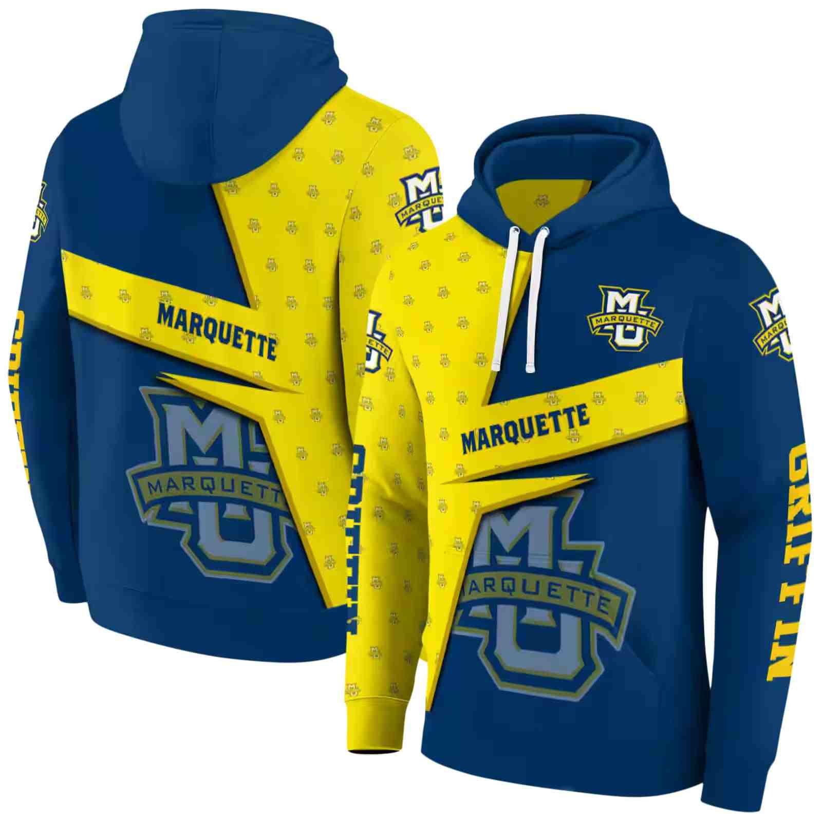 custom marquette golden eagles abstract shape blue hoodie fashion forward