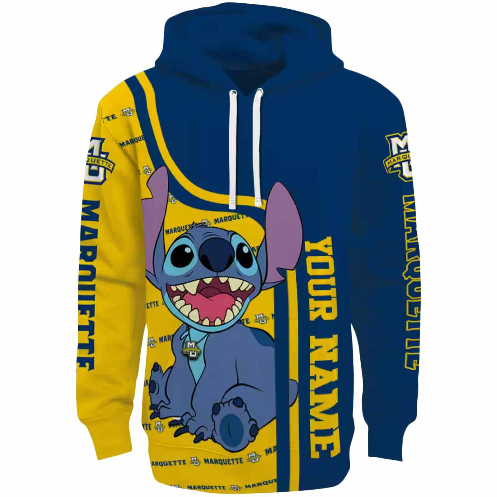 Custom Marquette Golden Eagles Stitch Blue Hoodie