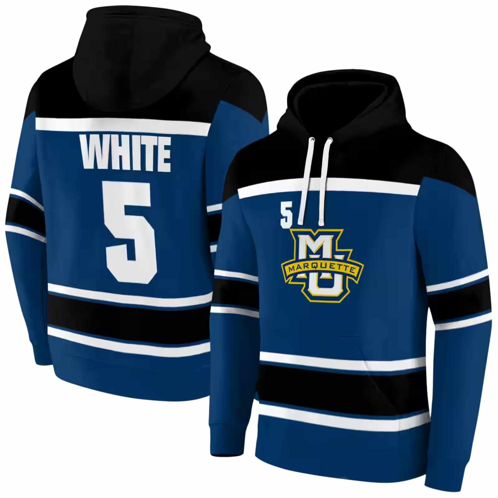 custom marquette golden eagles striped pattern blue hoodie fashion forward