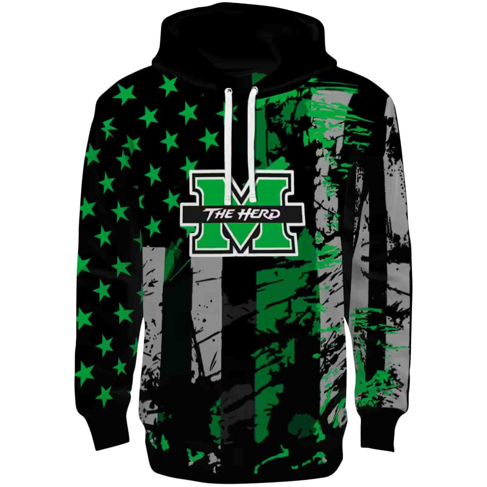 Custom Marshall Thundering Herd Distressed Flag Green Black Hoodie