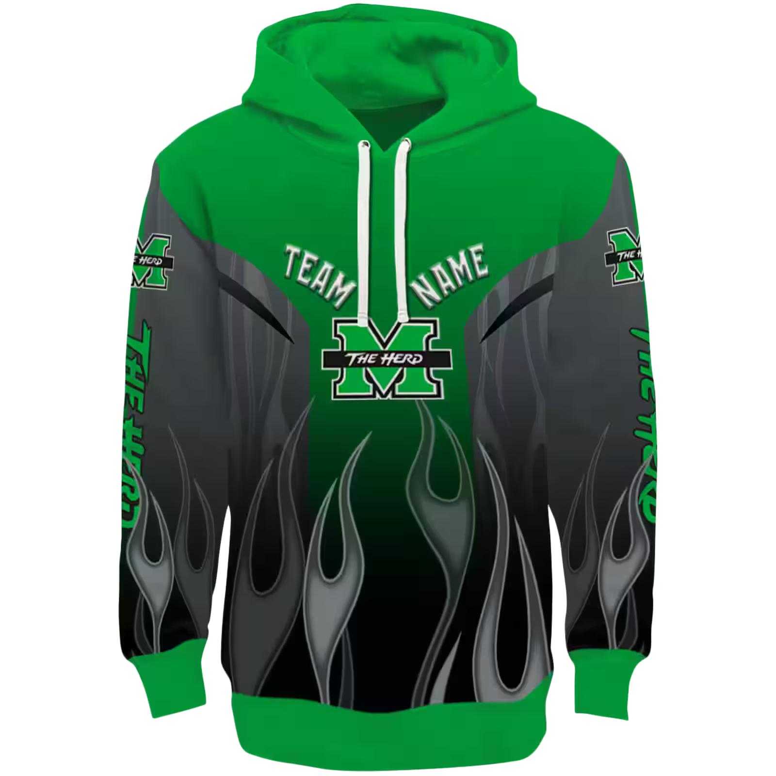 Custom Marshall Thundering Herd Flame Design Green Hoodie