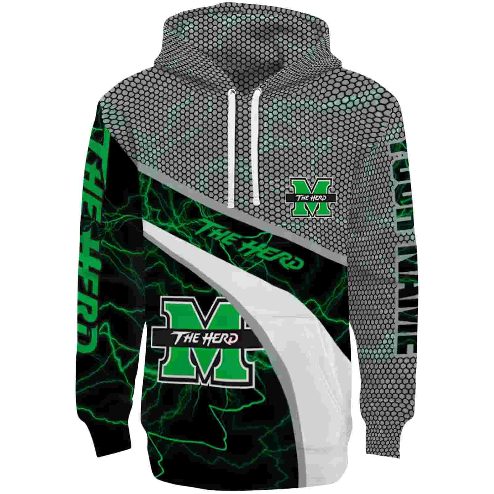 Custom Marshall Thundering Herd Hexagonal Mesh Green Black Gray Hoodie