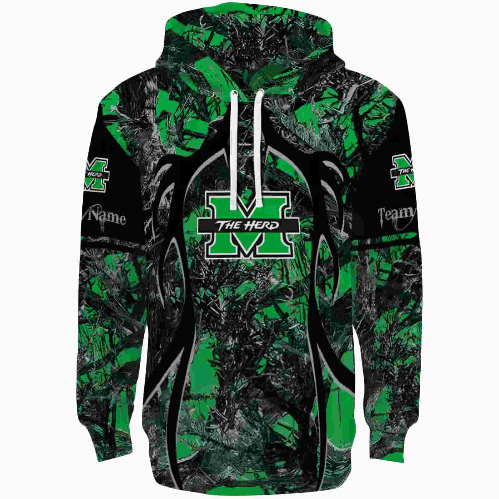 Custom Marshall Thundering Herd Hunting Theme Green Black Hoodie