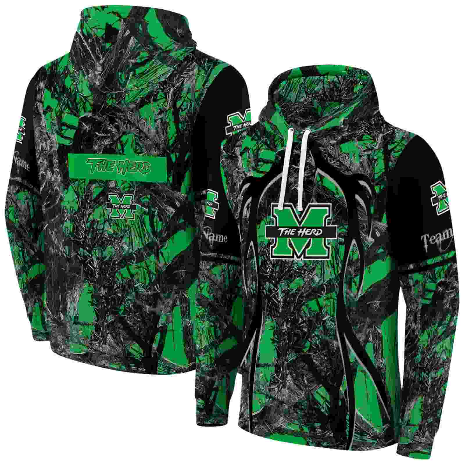 custom marshall thundering herd hunting theme green black hoodie fashion forward