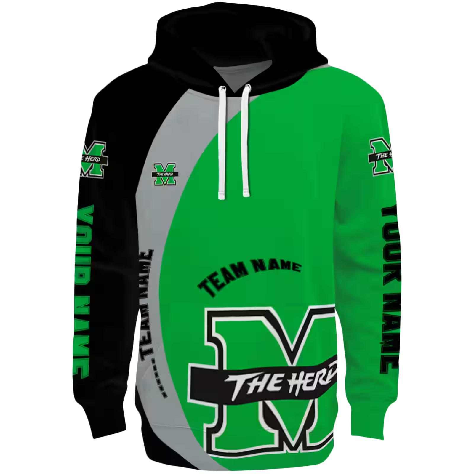 Custom Marshall Thundering Herd Minimalist Design Green Black Hoodie