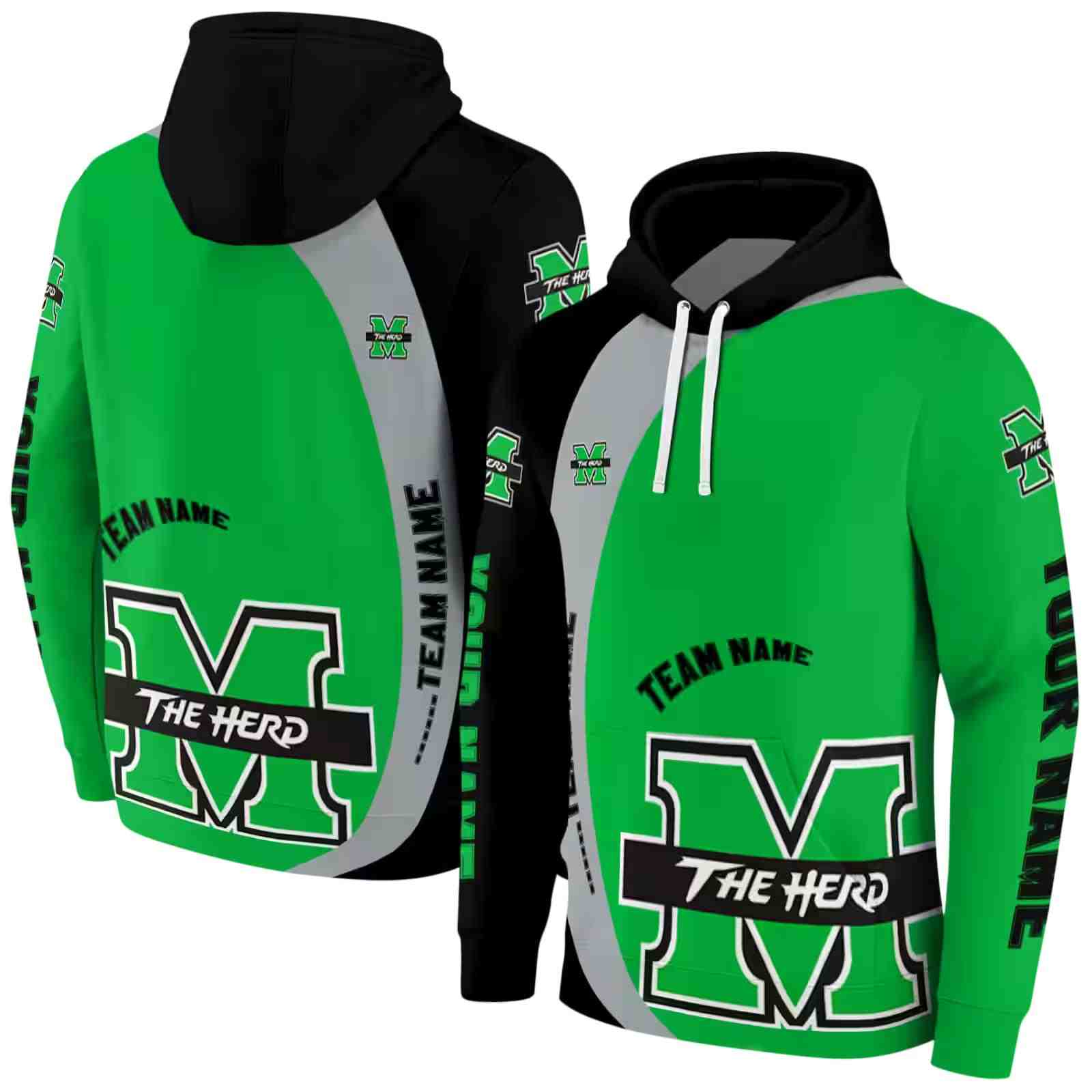 custom marshall thundering herd minimalist design green black hoodie fashion forward