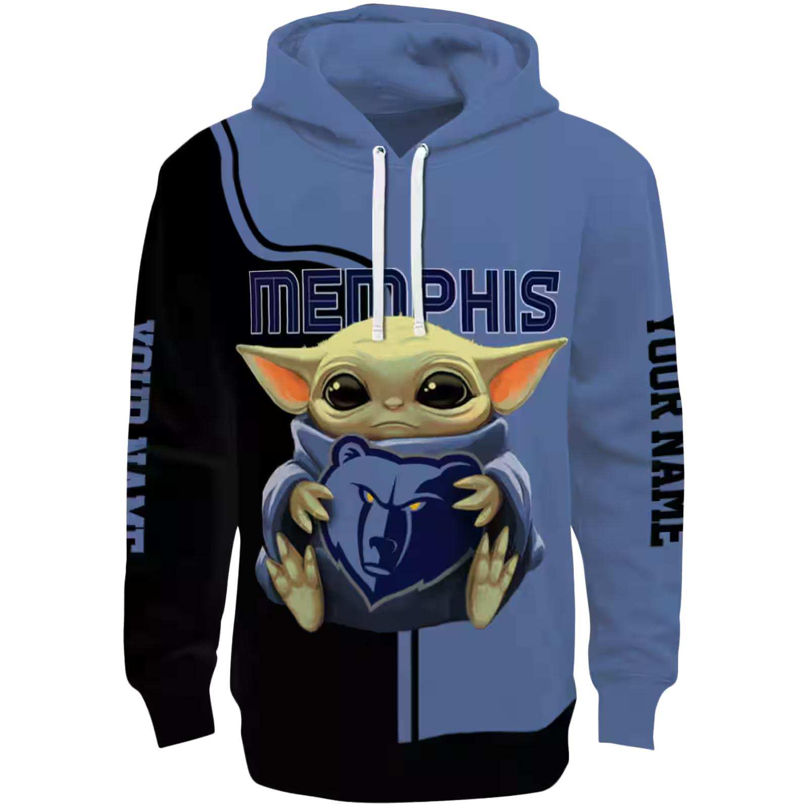 Custom Memphis Grizzlies Baby Yoda Blue Black Hoodie