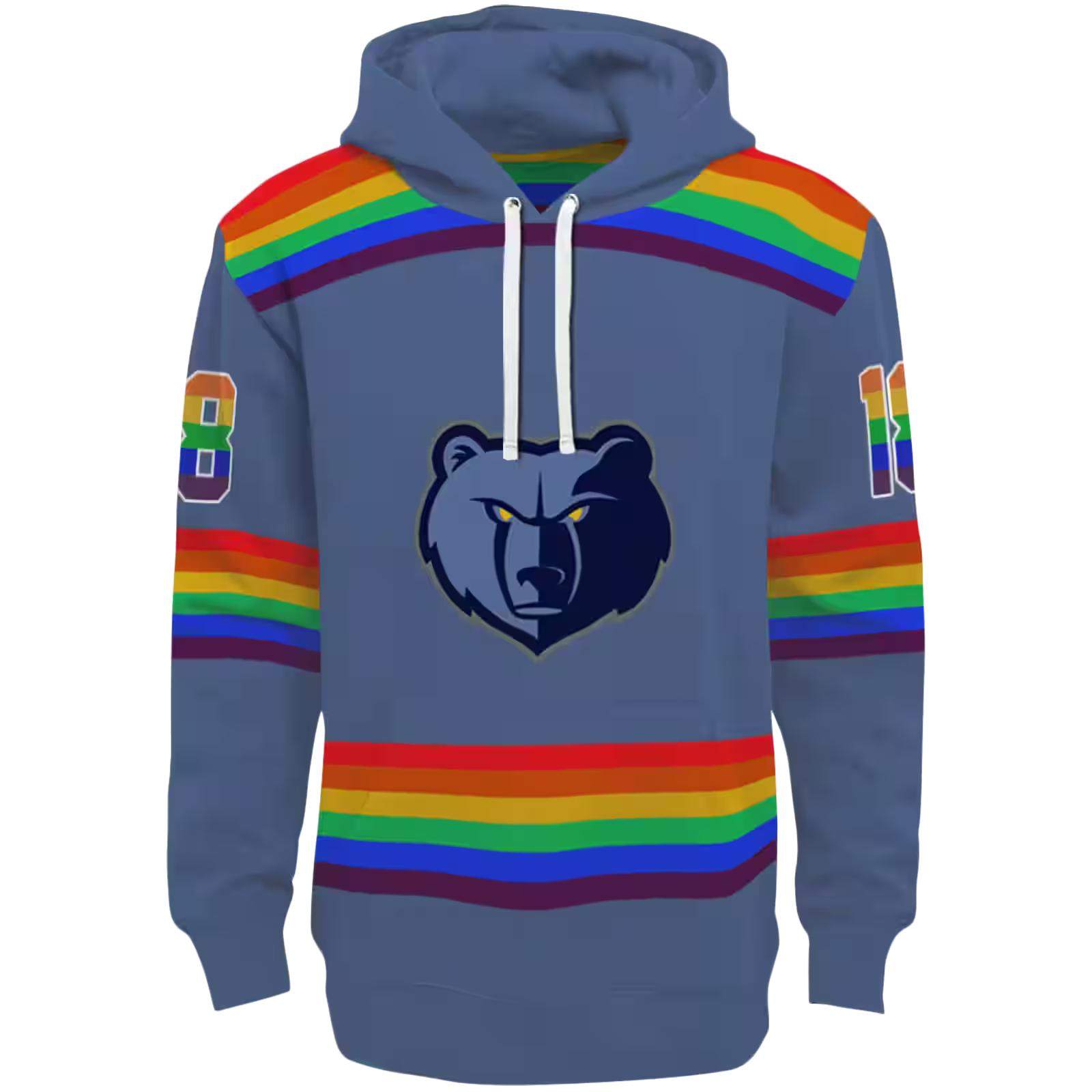 Custom Memphis Grizzlies Rainbow Stripes Blue Hoodie