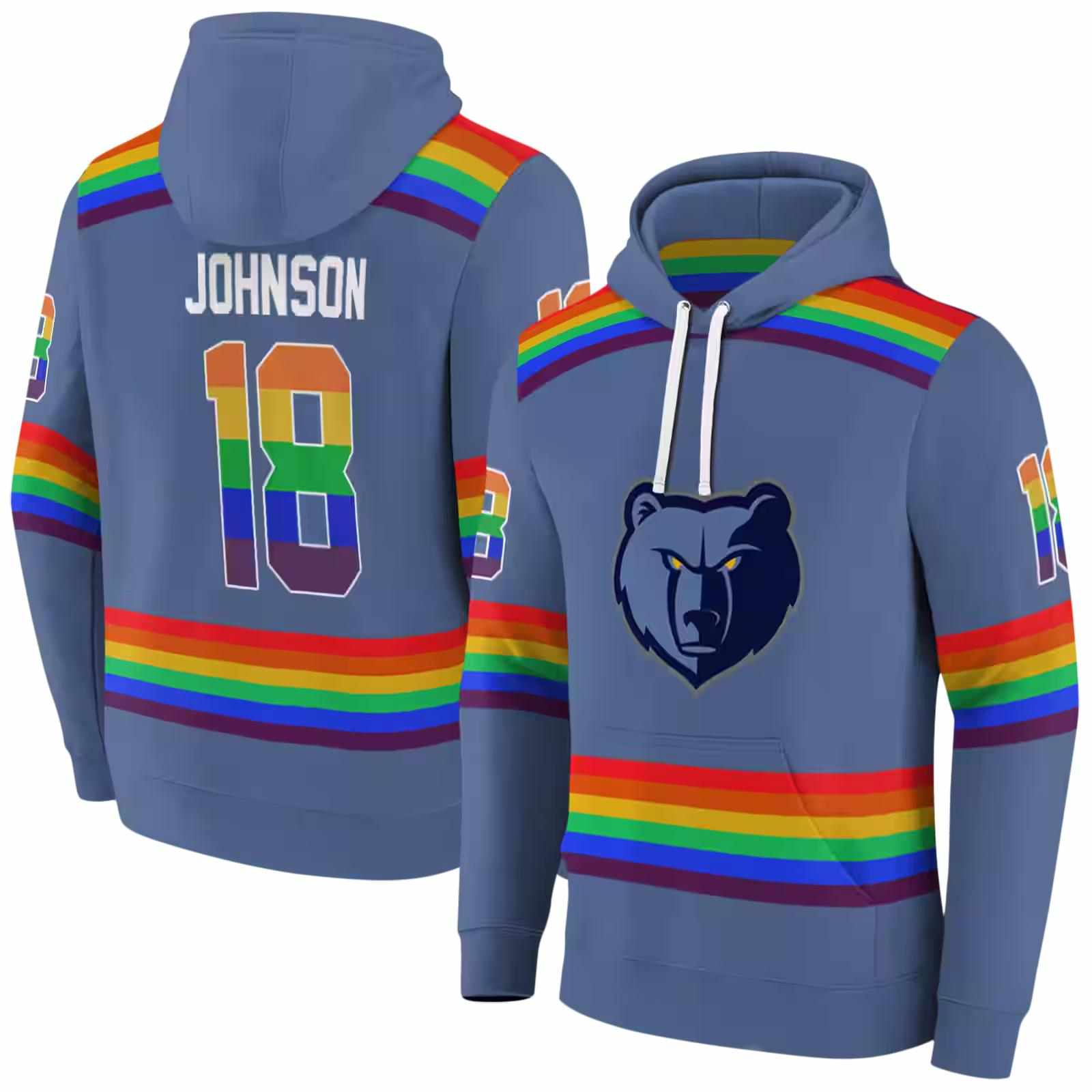 custom memphis grizzlies rainbow stripes blue hoodie fashion forward