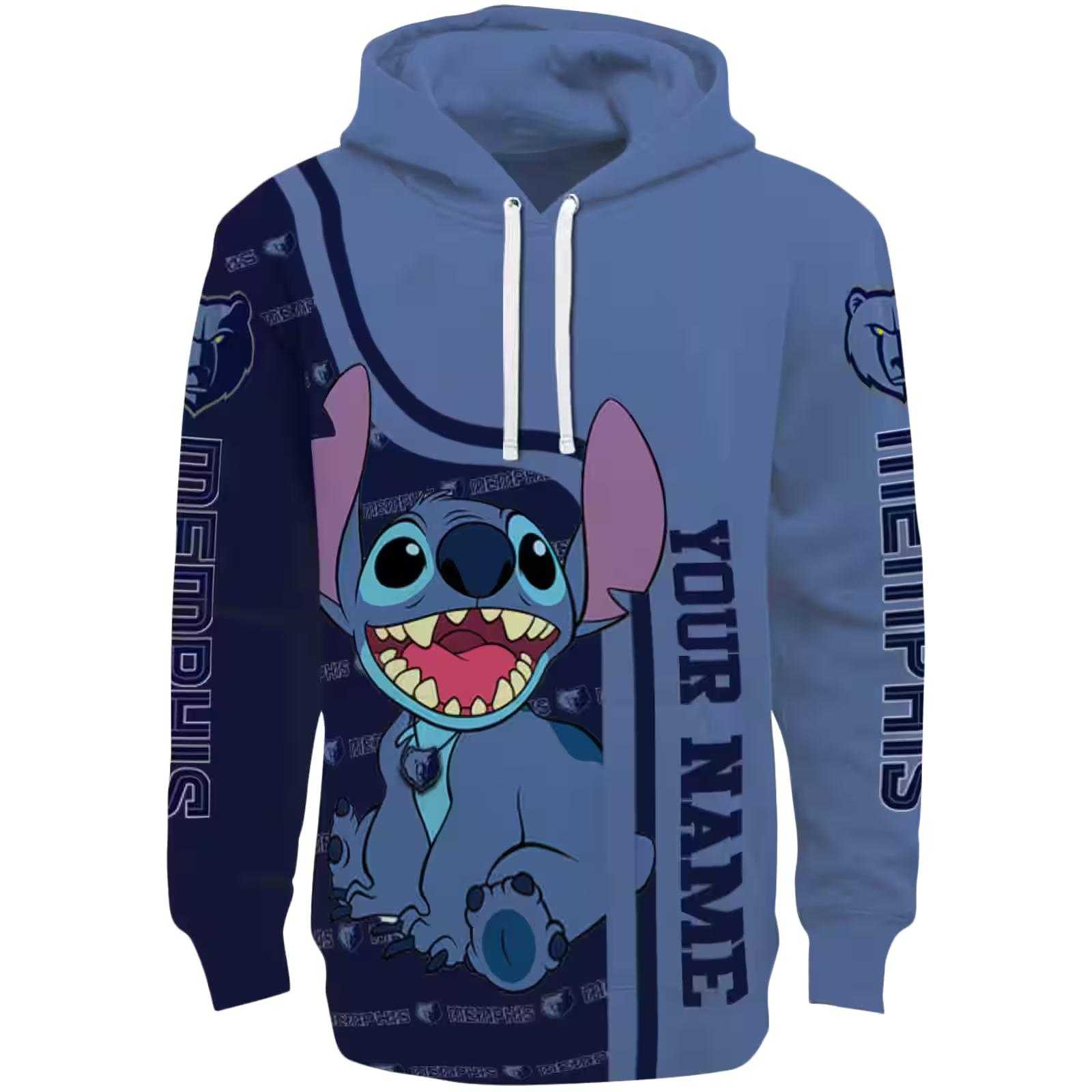 Custom Memphis Grizzlies Stitch Blue Hoodie