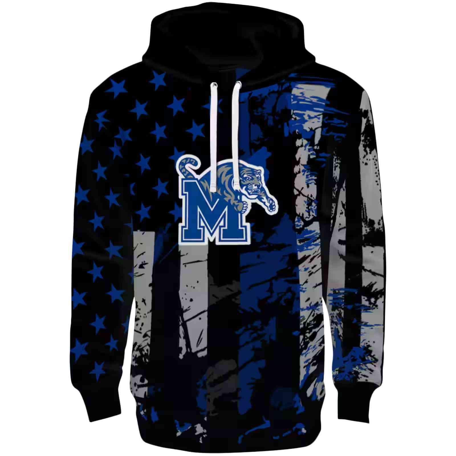 Custom Memphis Tigers Distressed Flag Blue Black Hoodie