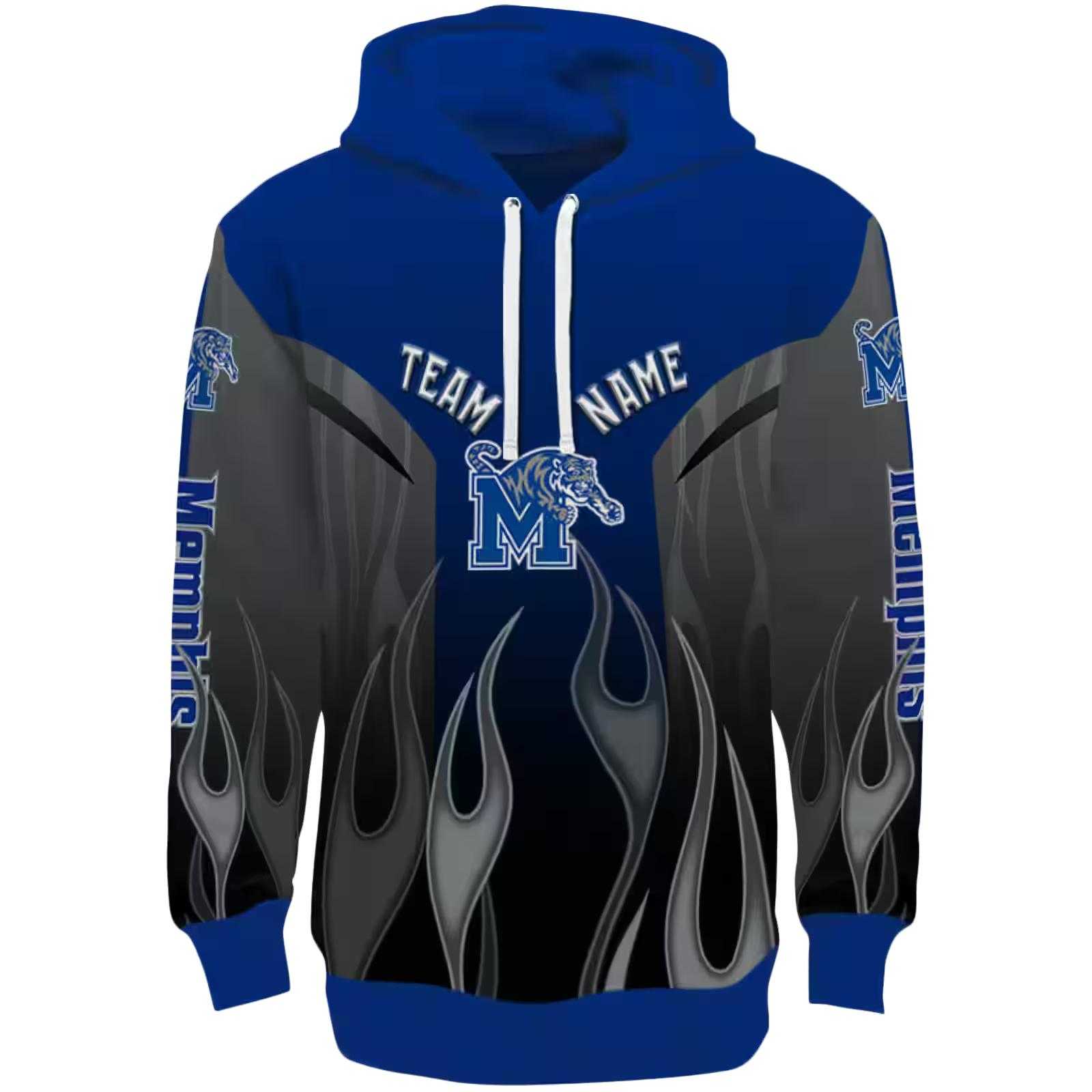 Custom Memphis Tigers Flame Design Blue Hoodie