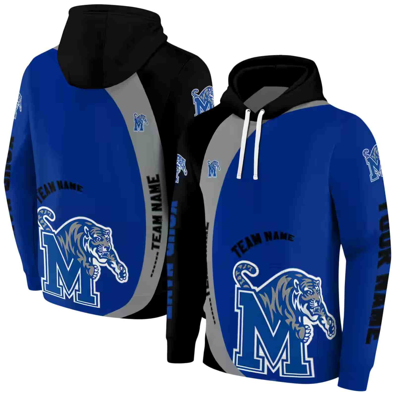 custom memphis tigers minimalist design blue black hoodie fashion forward