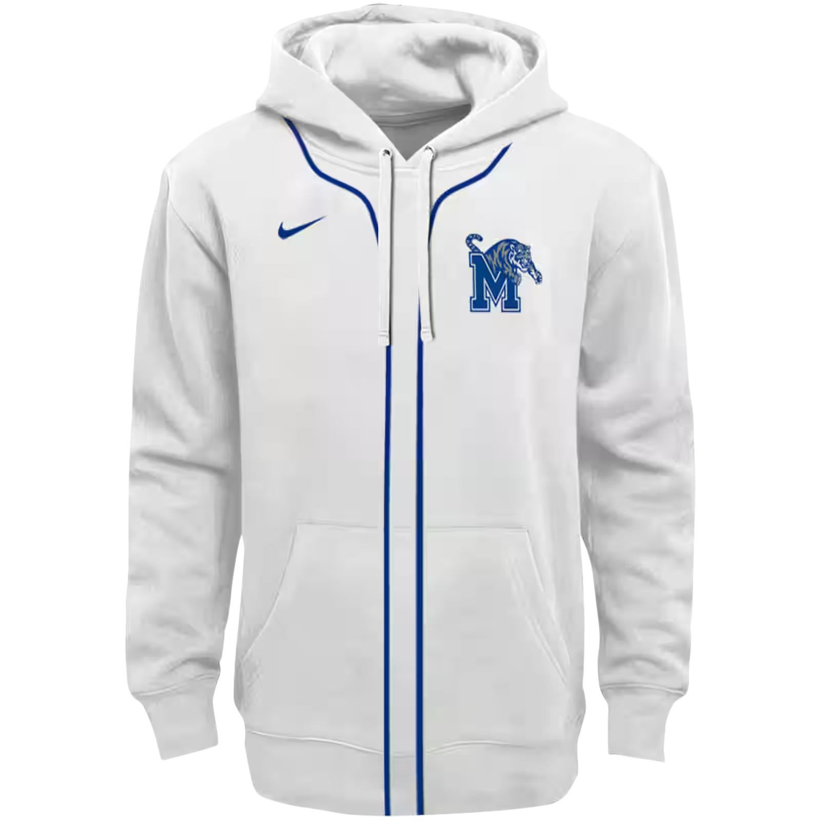 Custom Memphis Tigers Sporty Stripe White Hoodie