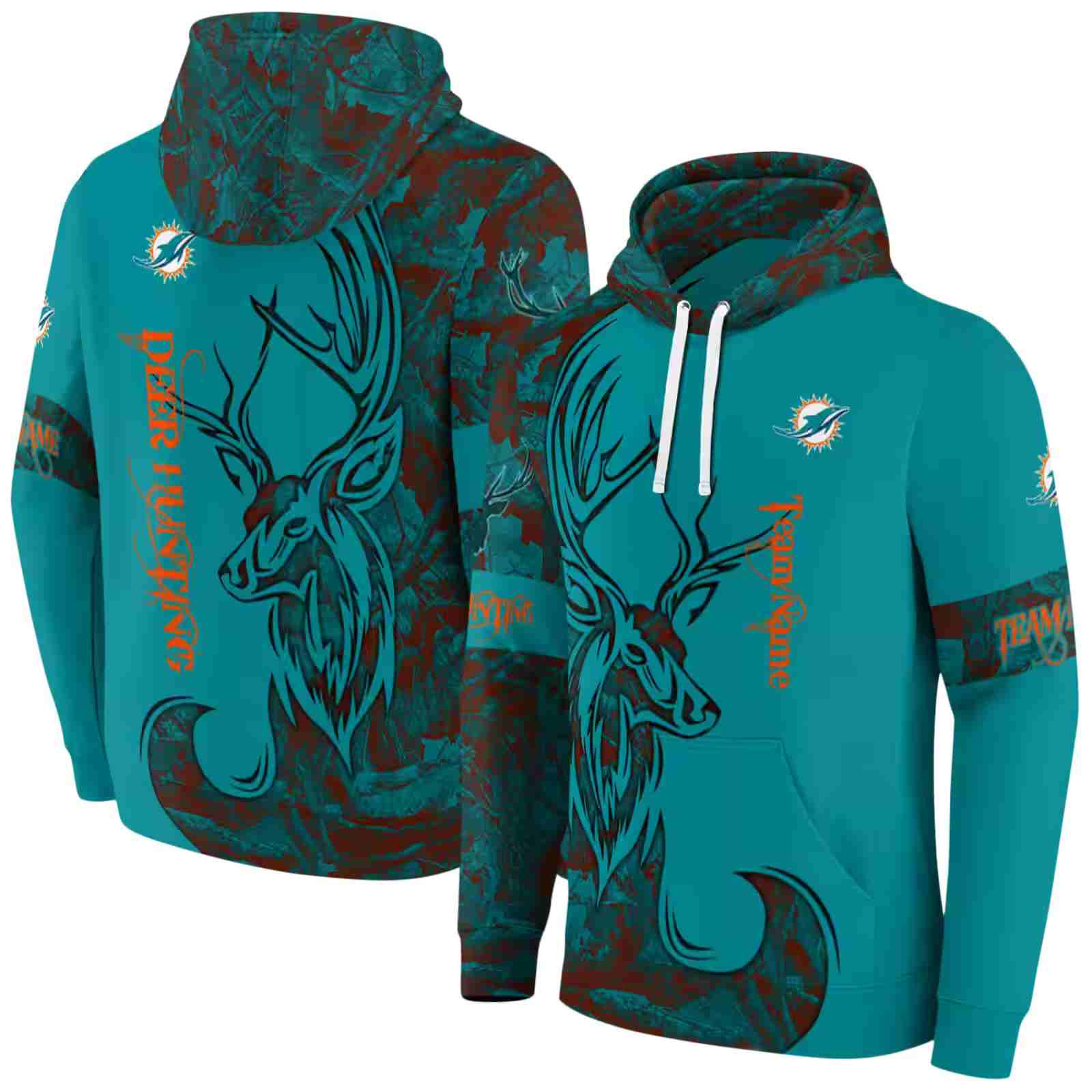 custom miami dolphins deer silhouette aqua hoodie fashion forward