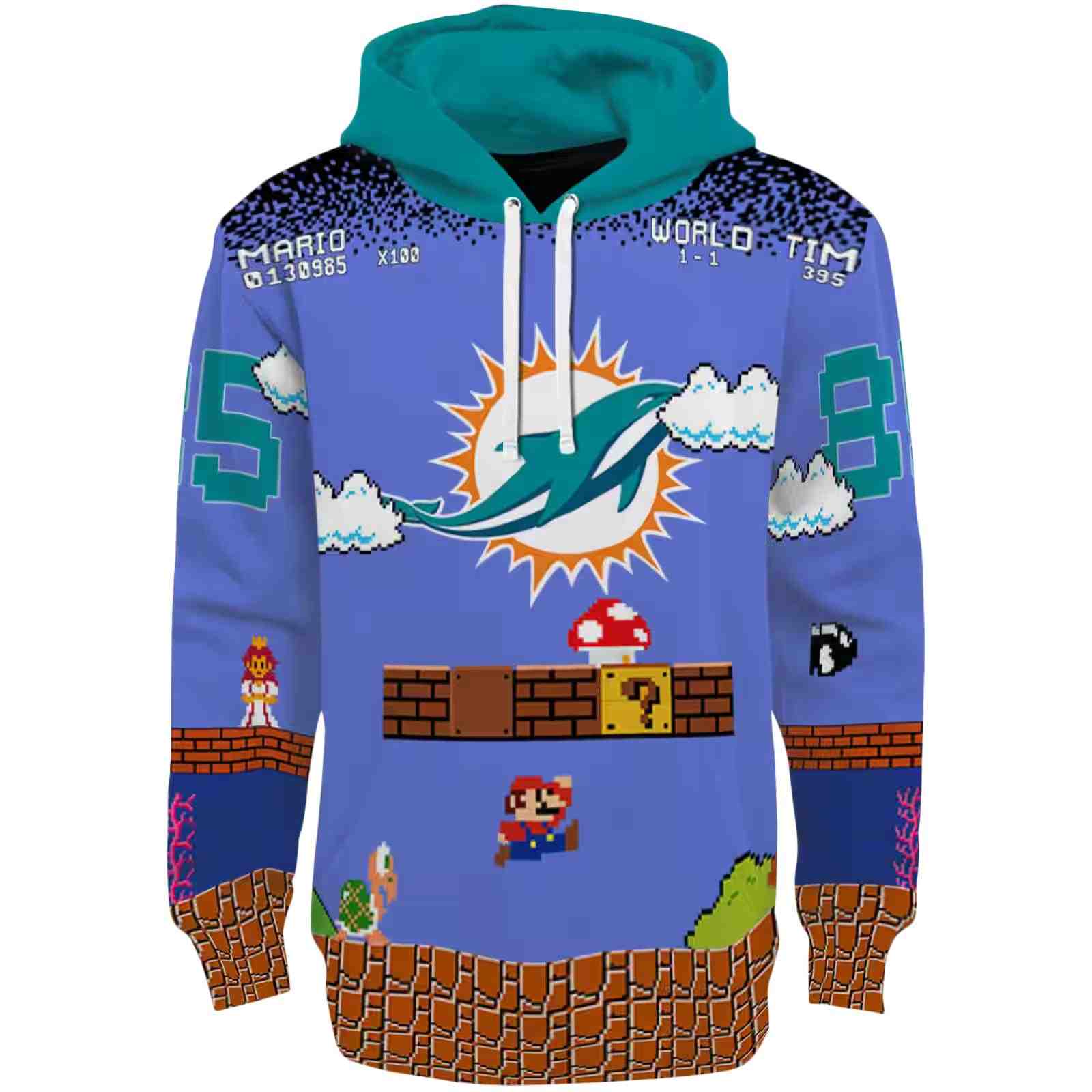 Custom Miami Dolphins Mario Blue Black Hoodie