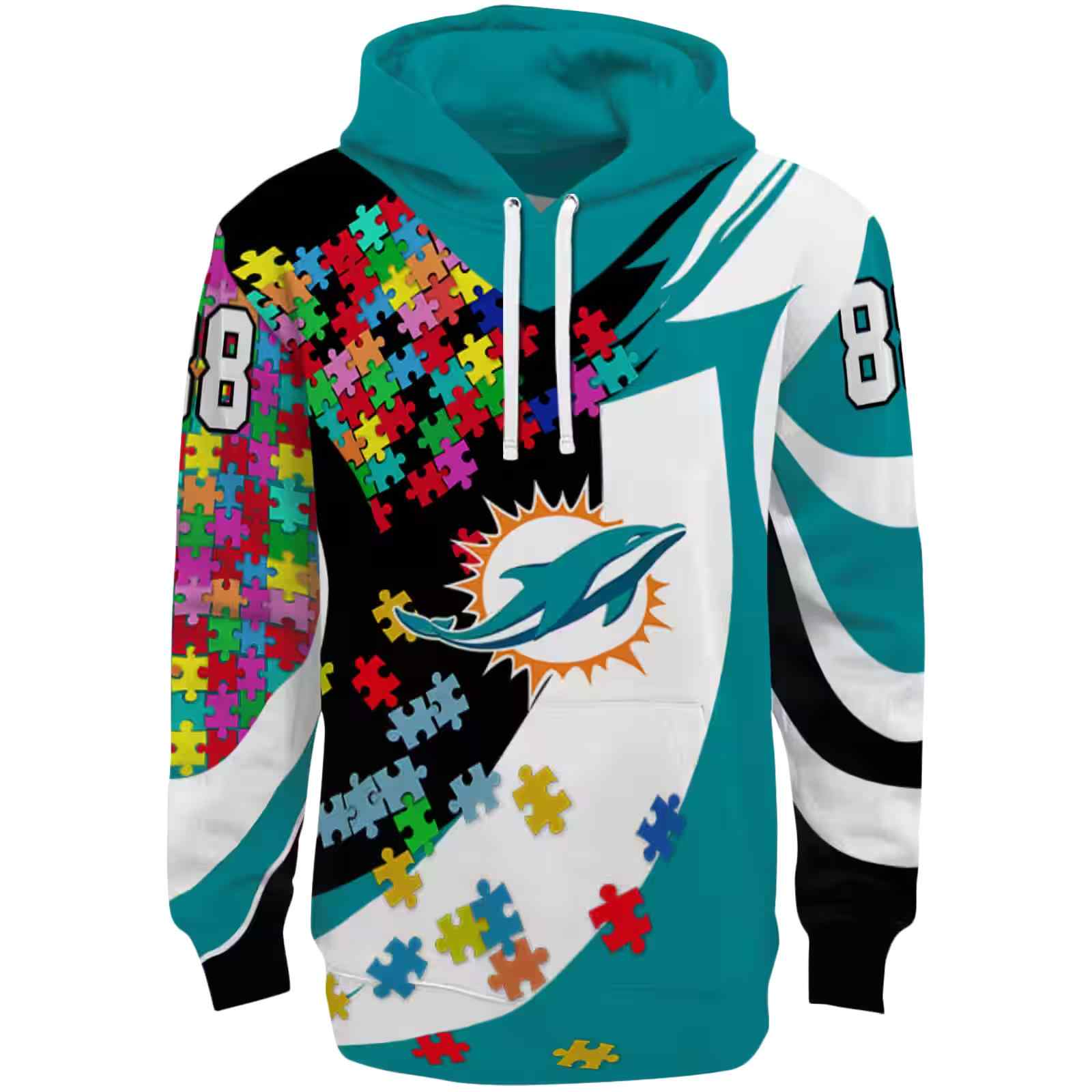 Custom Miami Dolphins Puzzle Pieces Aqua Hoodie