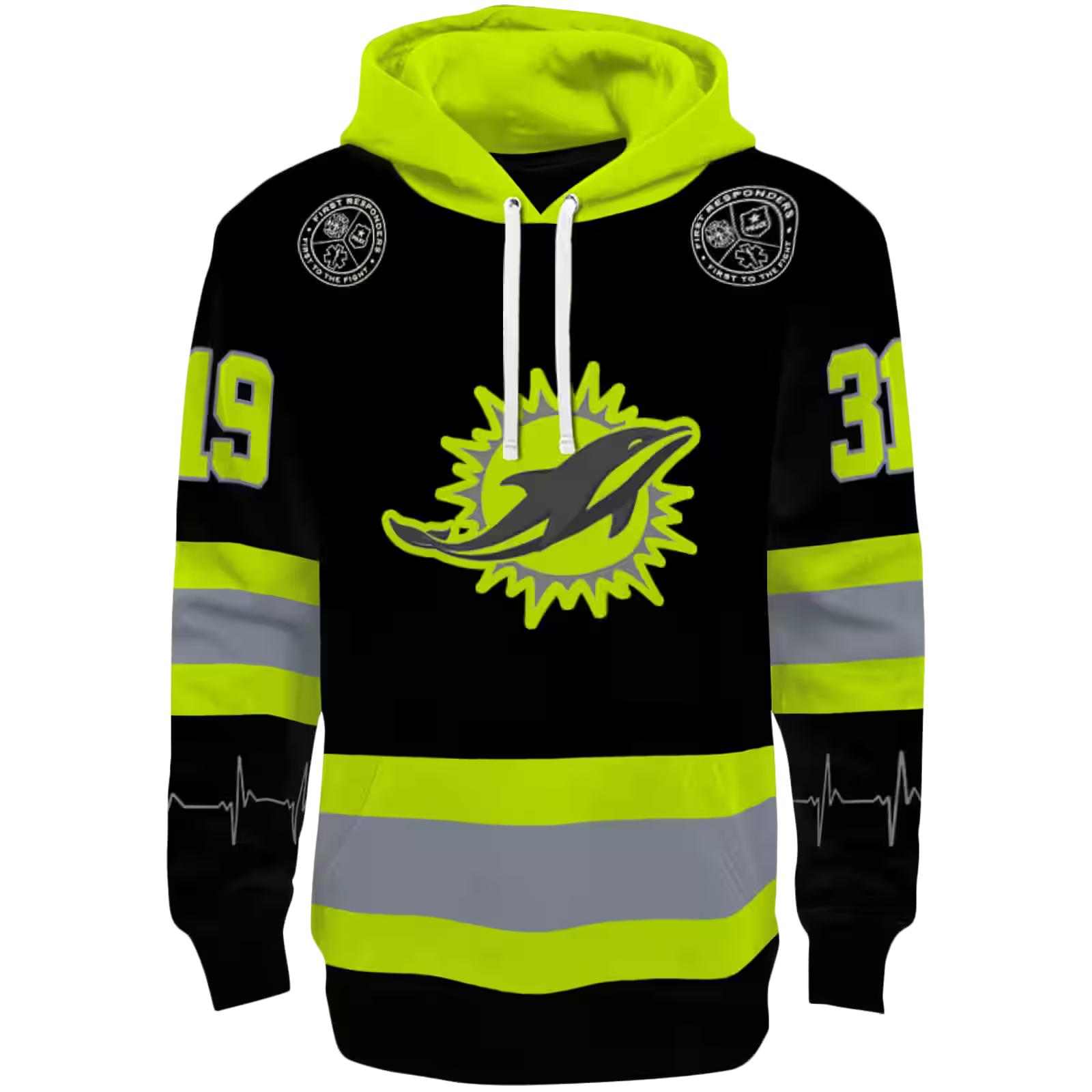 Custom Miami Dolphins Safety Motif Black Neon Green Hoodie