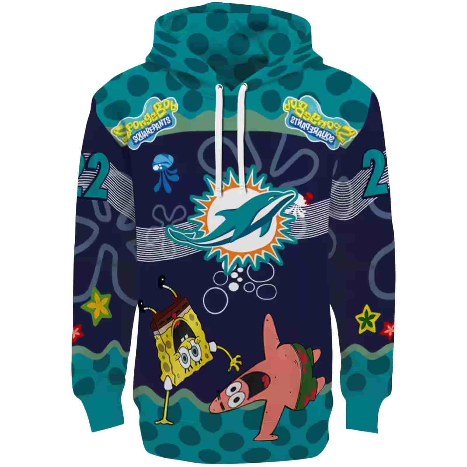 Custom Miami Dolphins Spongebob Patrick Star Aqua Navy Hoodie