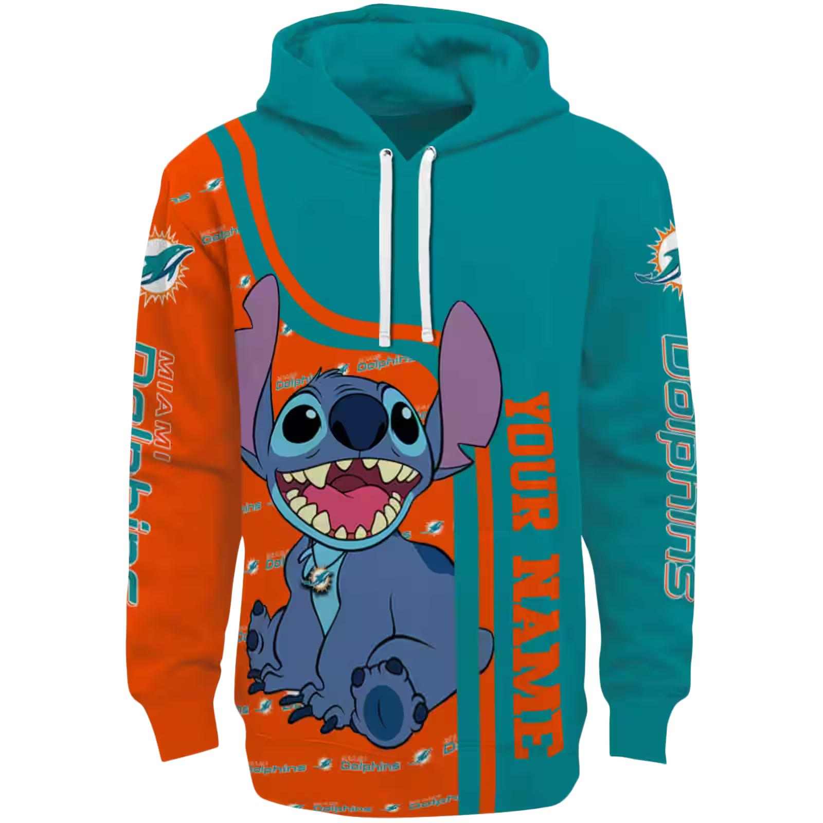 Custom Miami Dolphins Stitch Aqua Hoodie