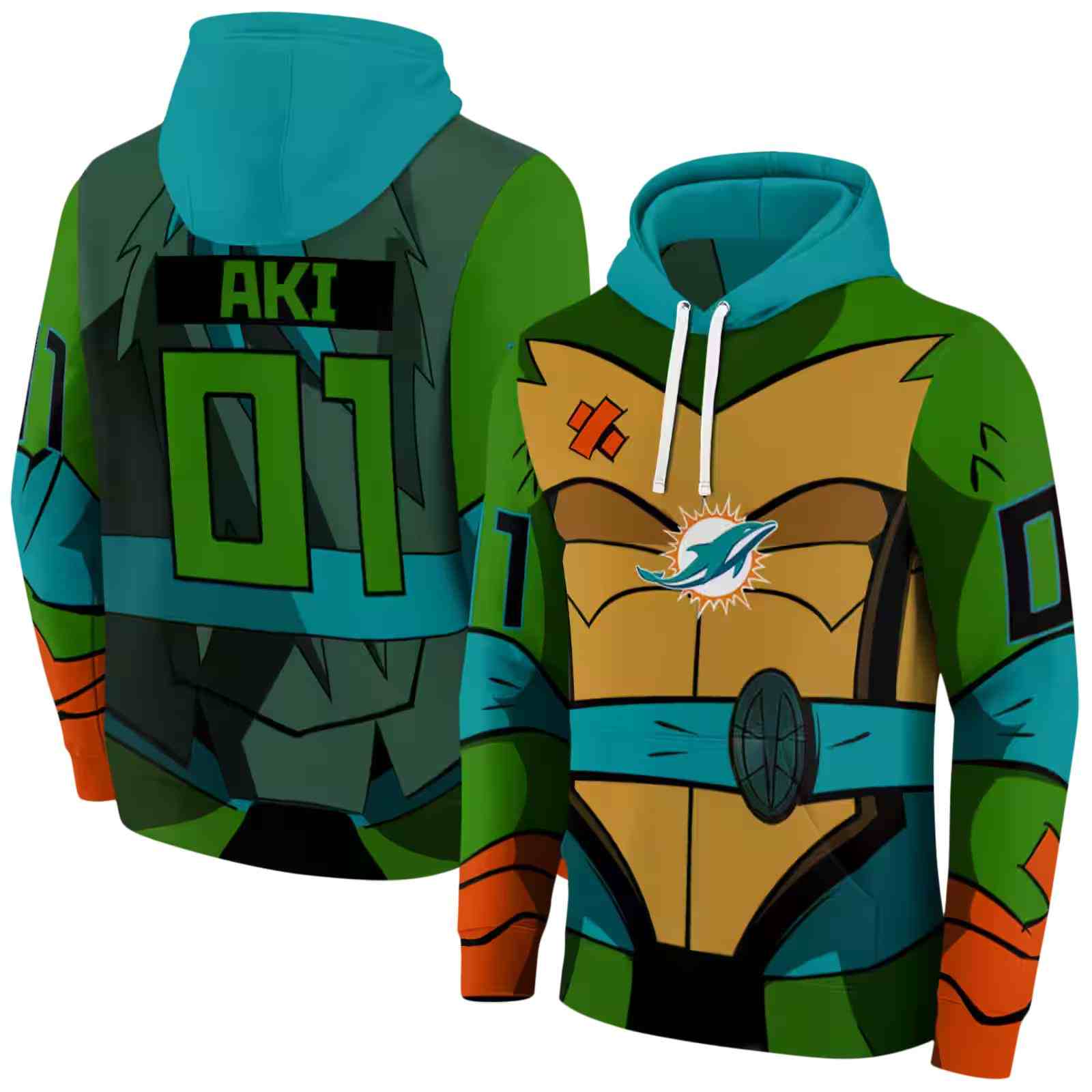 custom miami dolphins superhero armor aqua green hoodie fashion forward