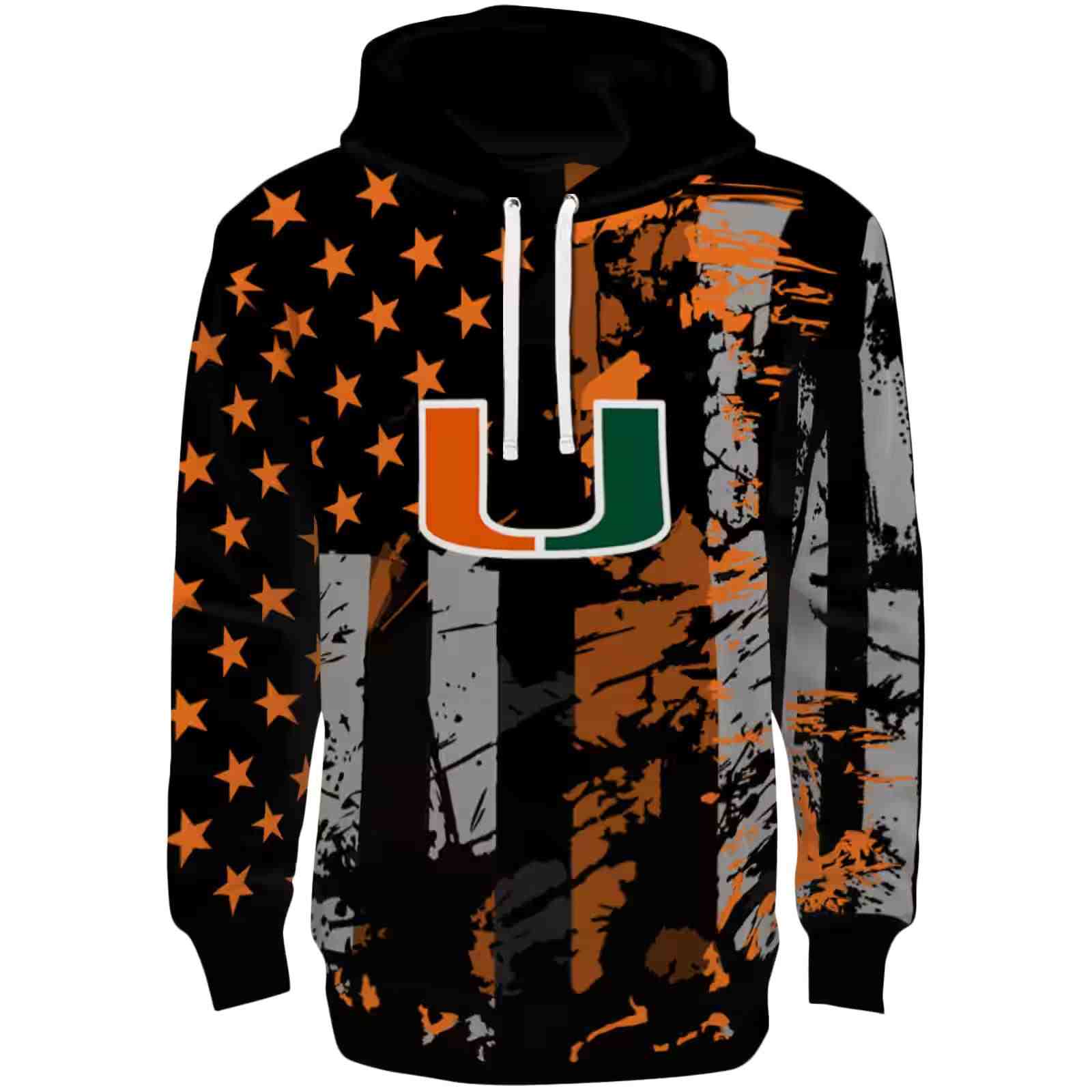 Custom Miami Hurricanes Distressed Flag Orange Black Hoodie