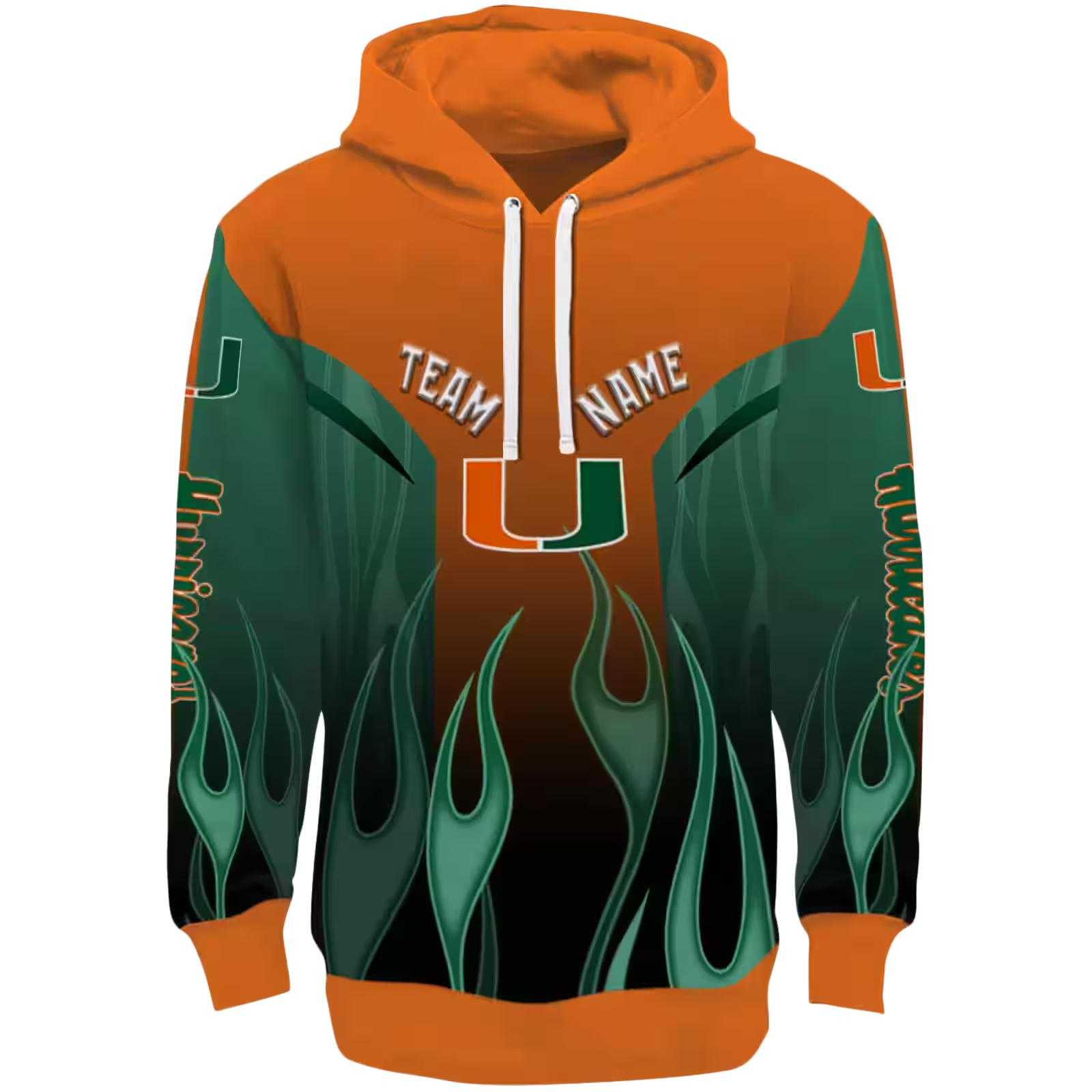 Custom Miami Hurricanes Flame Design Orange Hoodie