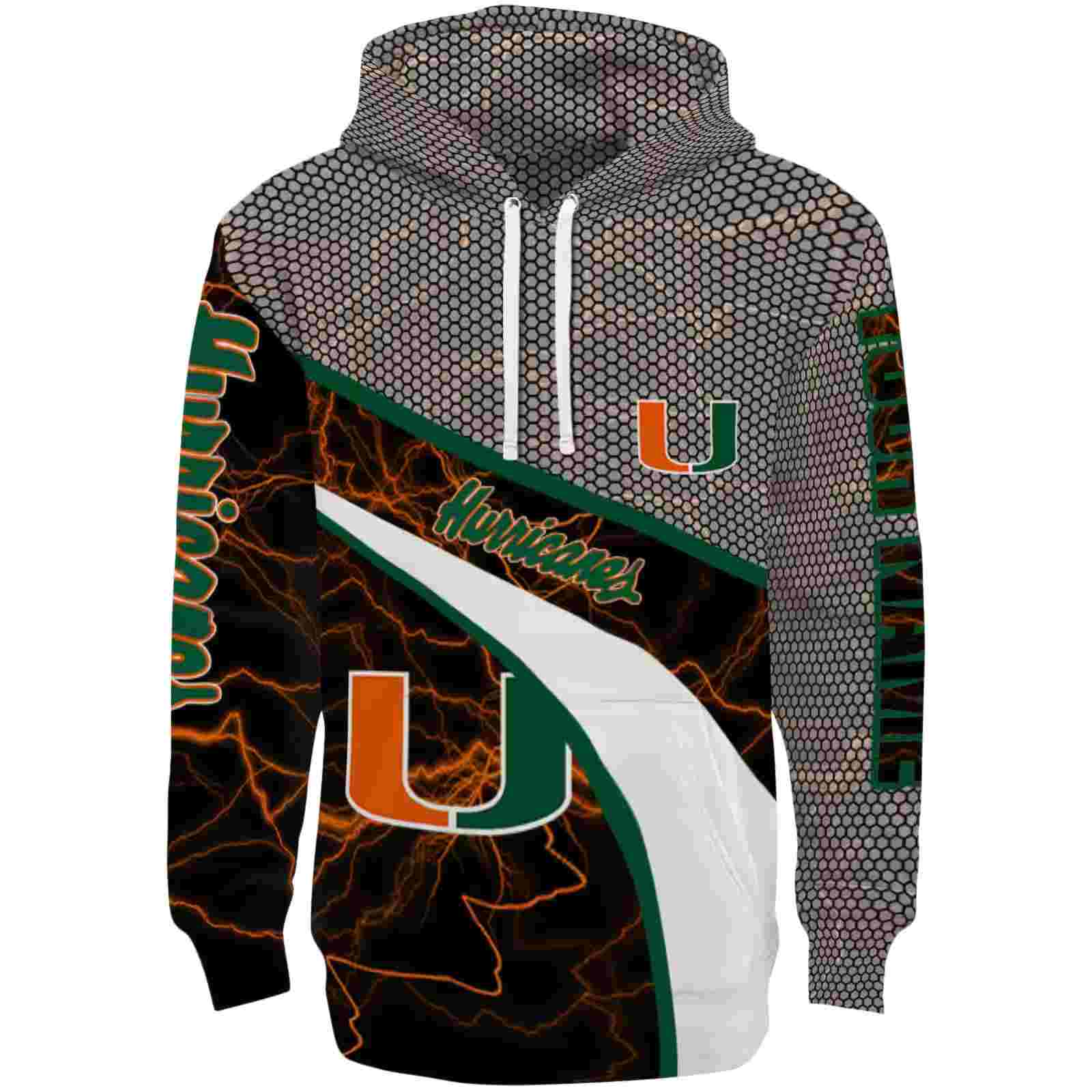 Custom Miami Hurricanes Hexagonal Mesh Orange Black Gray Hoodie