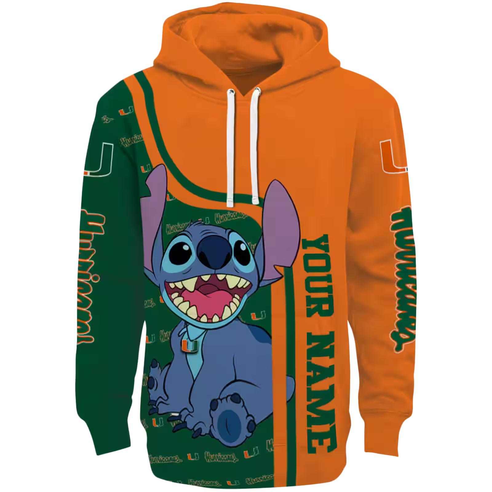 Custom Miami Hurricanes Stitch Orange Hoodie