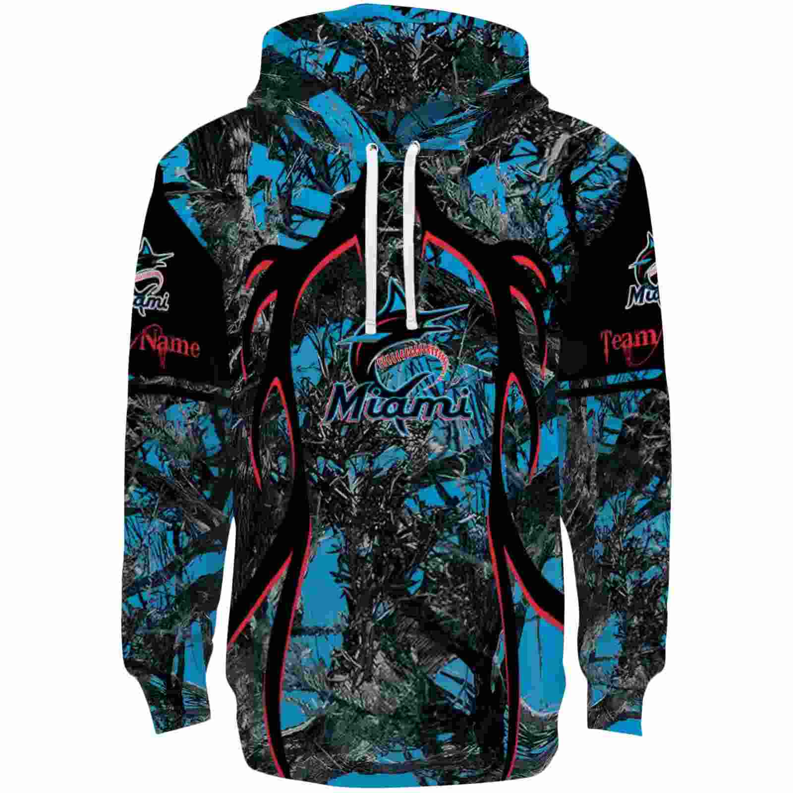 Custom Miami Marlins Hunting Theme Blue Black Hoodie