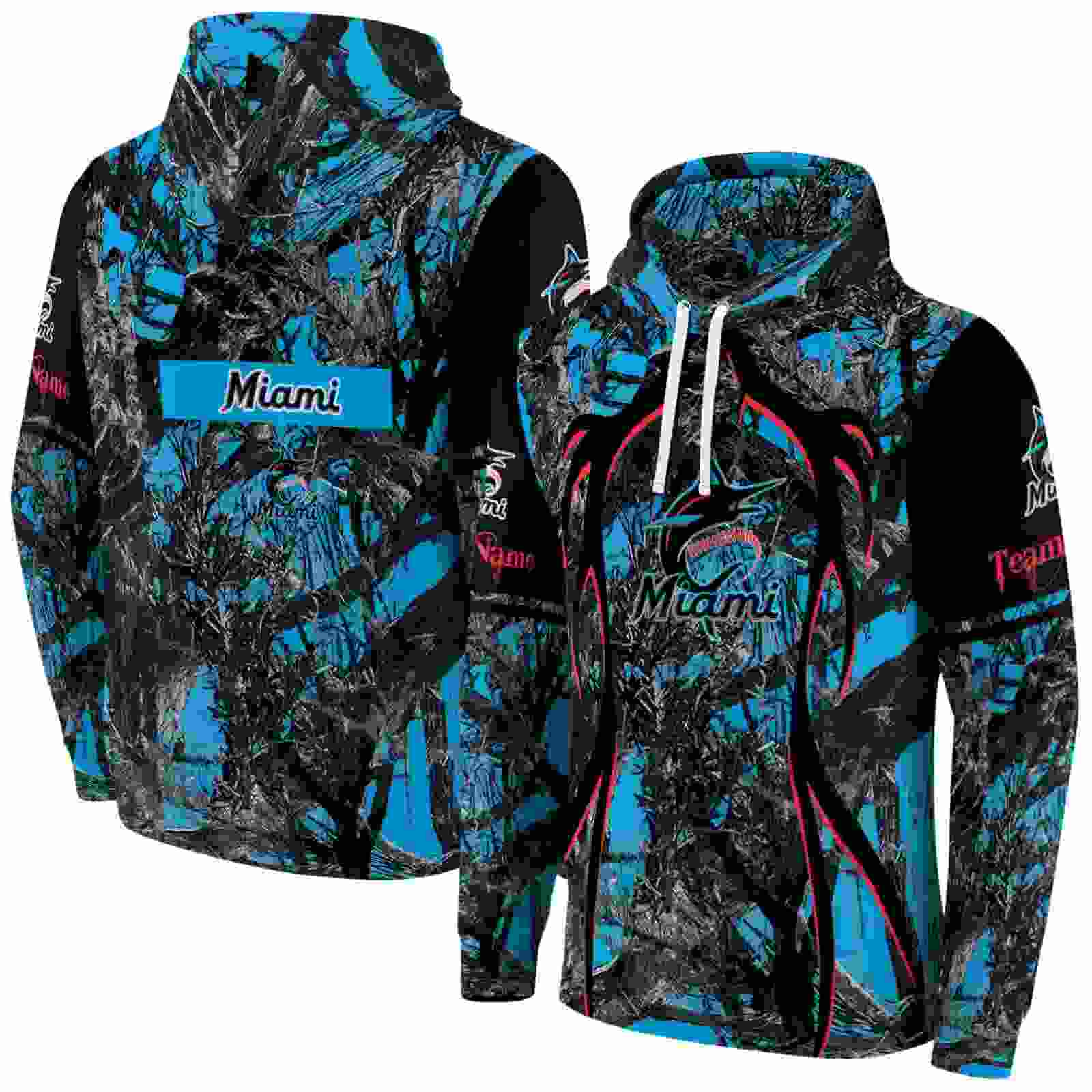 custom miami marlins hunting theme blue black hoodie fashion forward