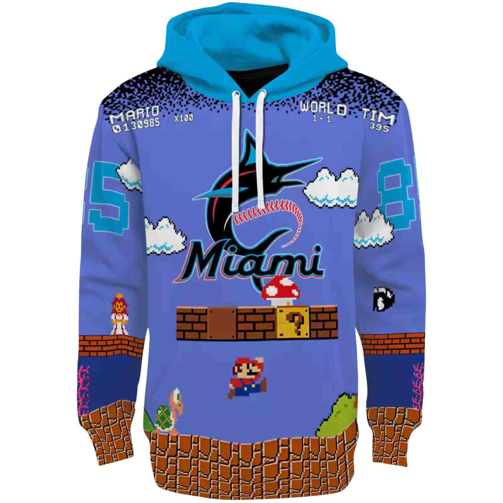 Custom Miami Marlins Mario Blue Black Hoodie