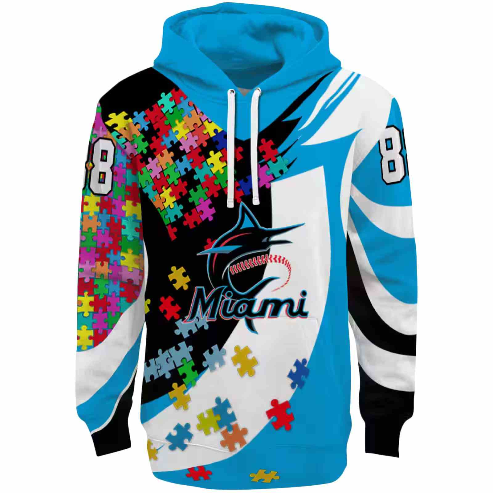 Custom Miami Marlins Puzzle Pieces Blue Hoodie