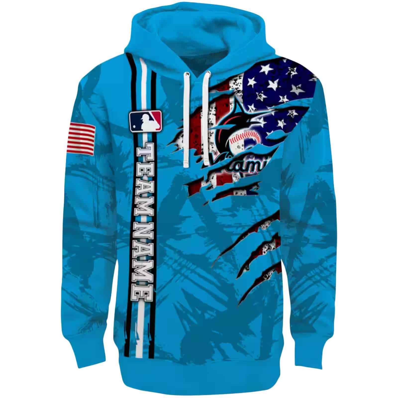 Custom Miami Marlins Ripped Flag Blue Hoodie