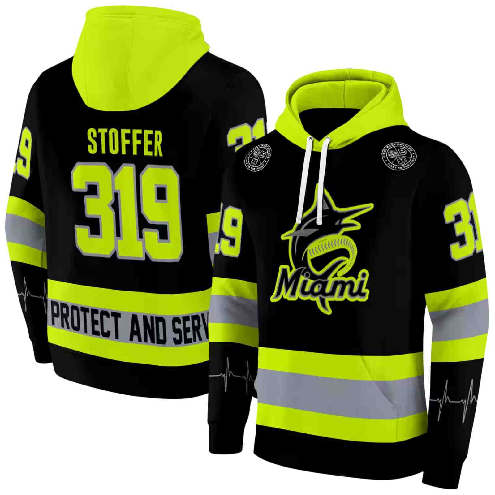 custom miami marlins safety motif black neon green hoodie fashion forward