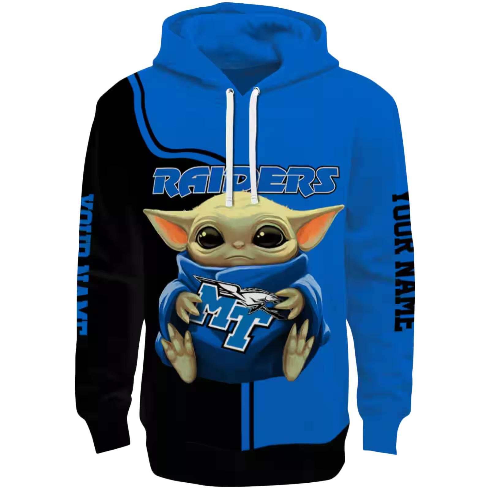 Custom Middle Tennessee Blue Raiders Baby Yoda Blue Black Hoodie