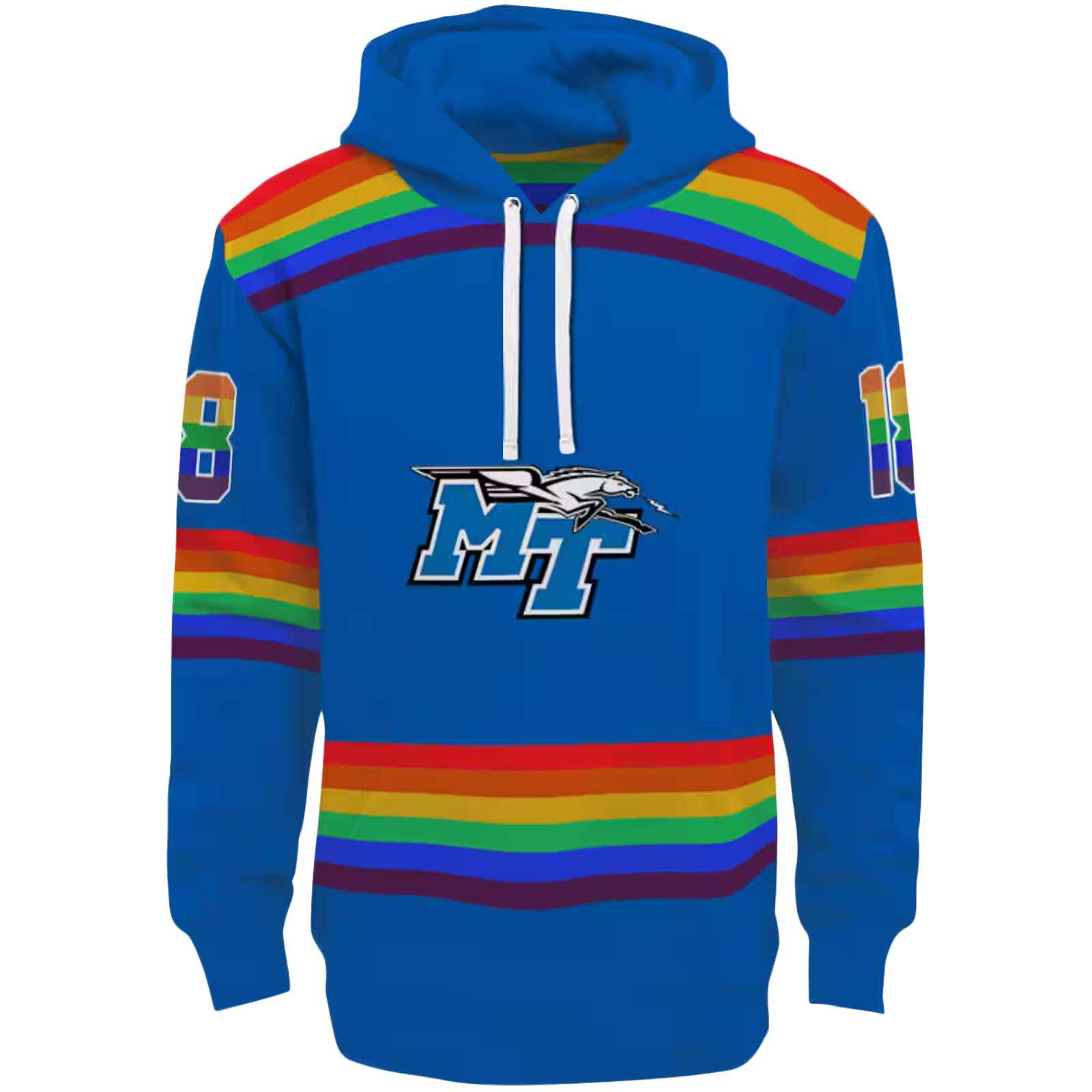 Custom Middle Tennessee Blue Raiders Rainbow Stripes Blue Hoodie