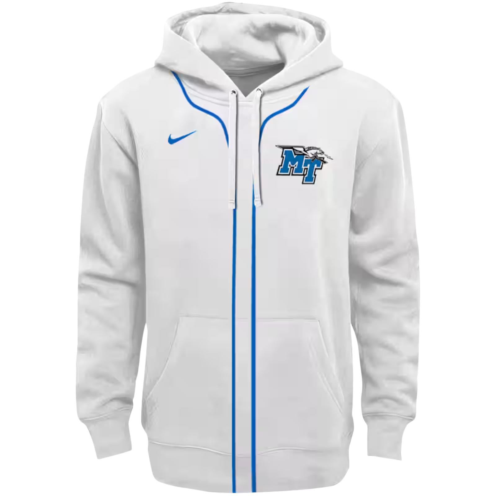 Custom Middle Tennessee Blue Raiders Sporty Stripe White Hoodie