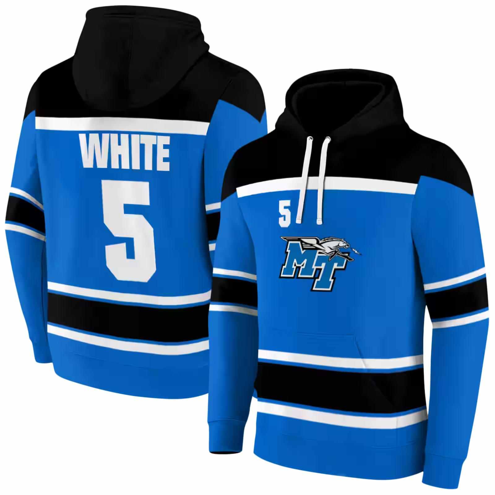 custom middle tennessee blue raiders striped pattern blue hoodie fashion forward